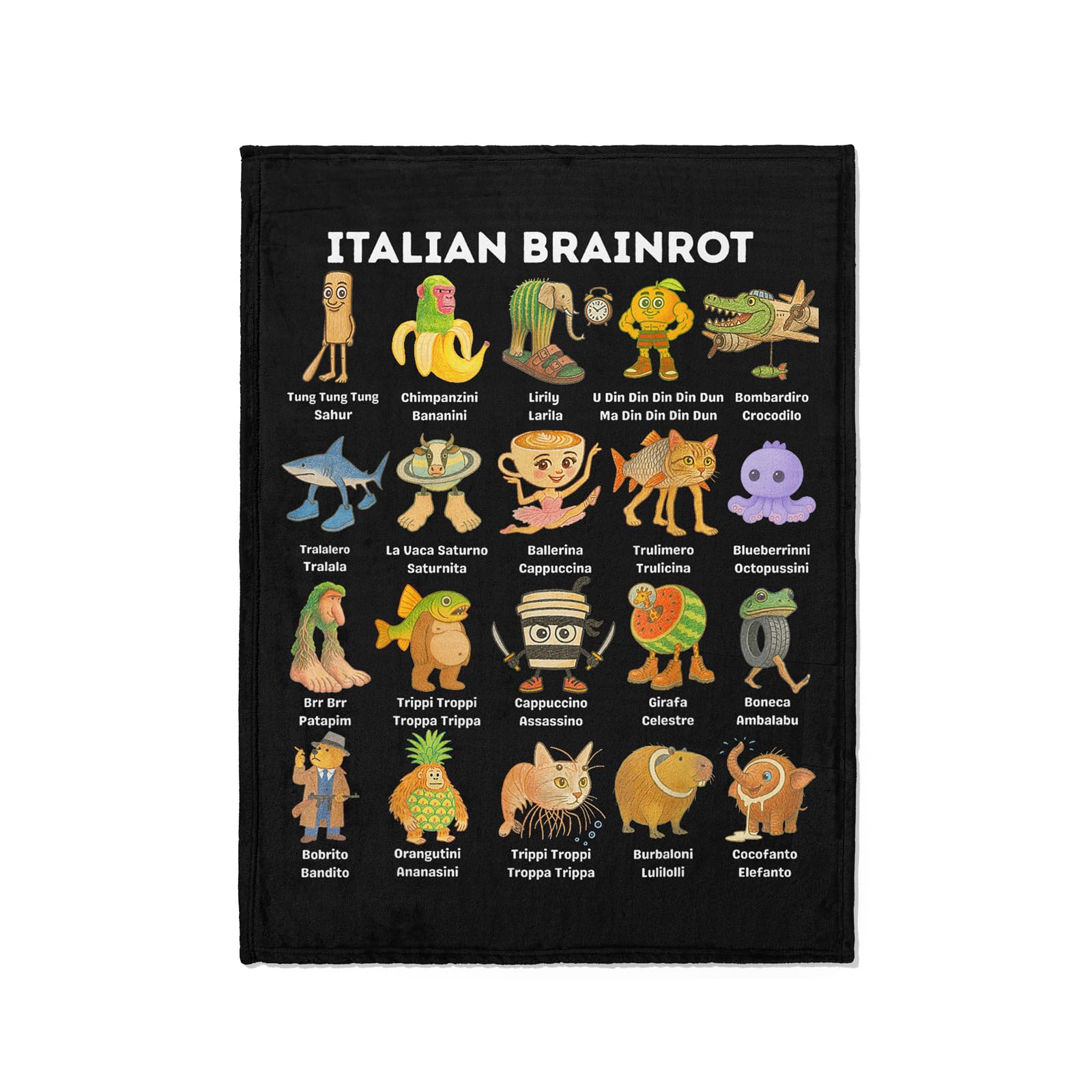 Jschlatt Italian Brainrot Character, Tralalero Tralala, Bombardiro Crocodilo, Tung Tung Tung Sahur, Lirili Larila Throw Blanket for Women Men 60" x 50" (150cm x 130cm)