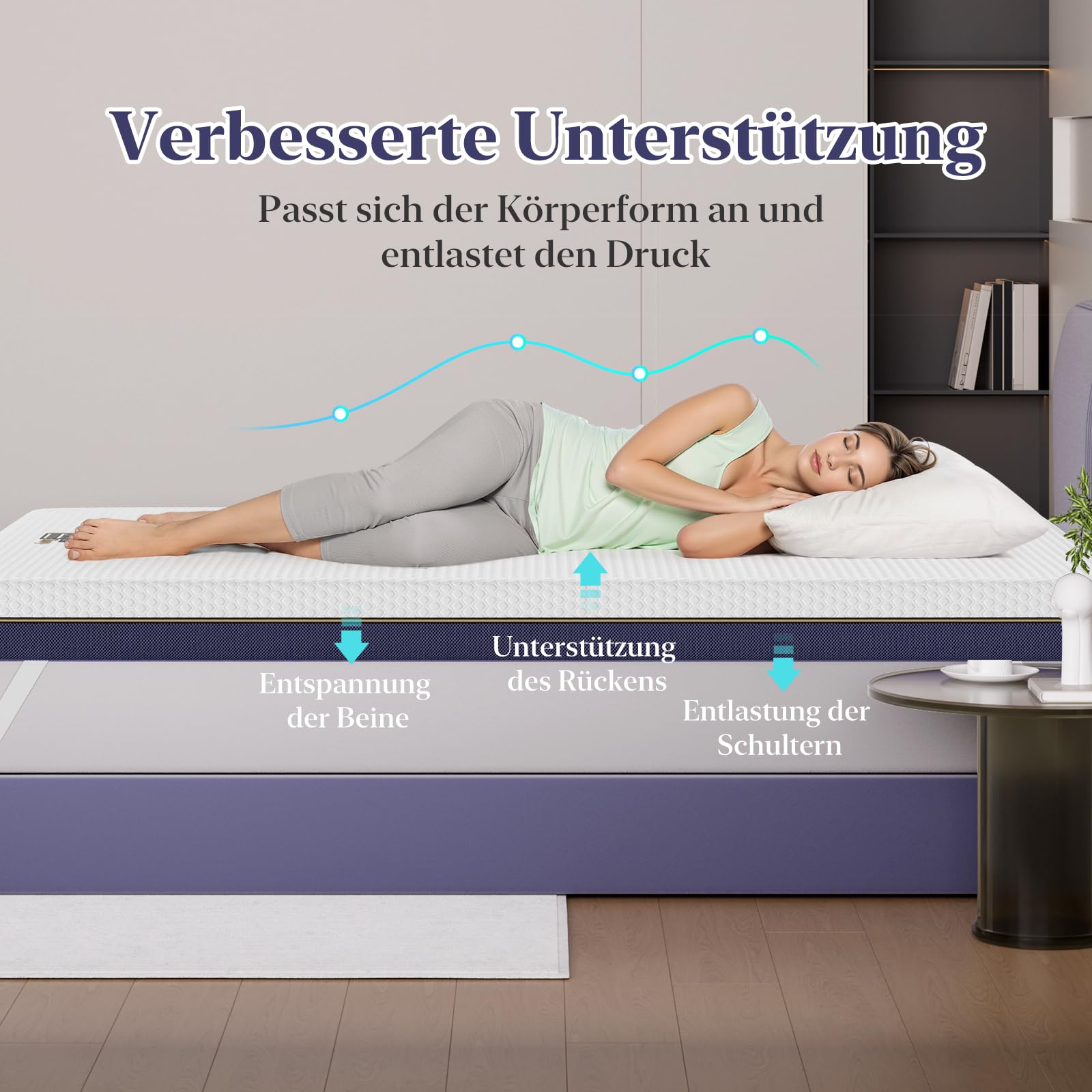 BedStory Hoogtetopper van 10 cm, 80 x 200 cm, H3/H4, van koperionenschuimkern, geschikt voor mensen met allergieën, wasbare overtrek, Oeko-Tex®-gecertificeerde matrastopper voor boxspringbed, camper