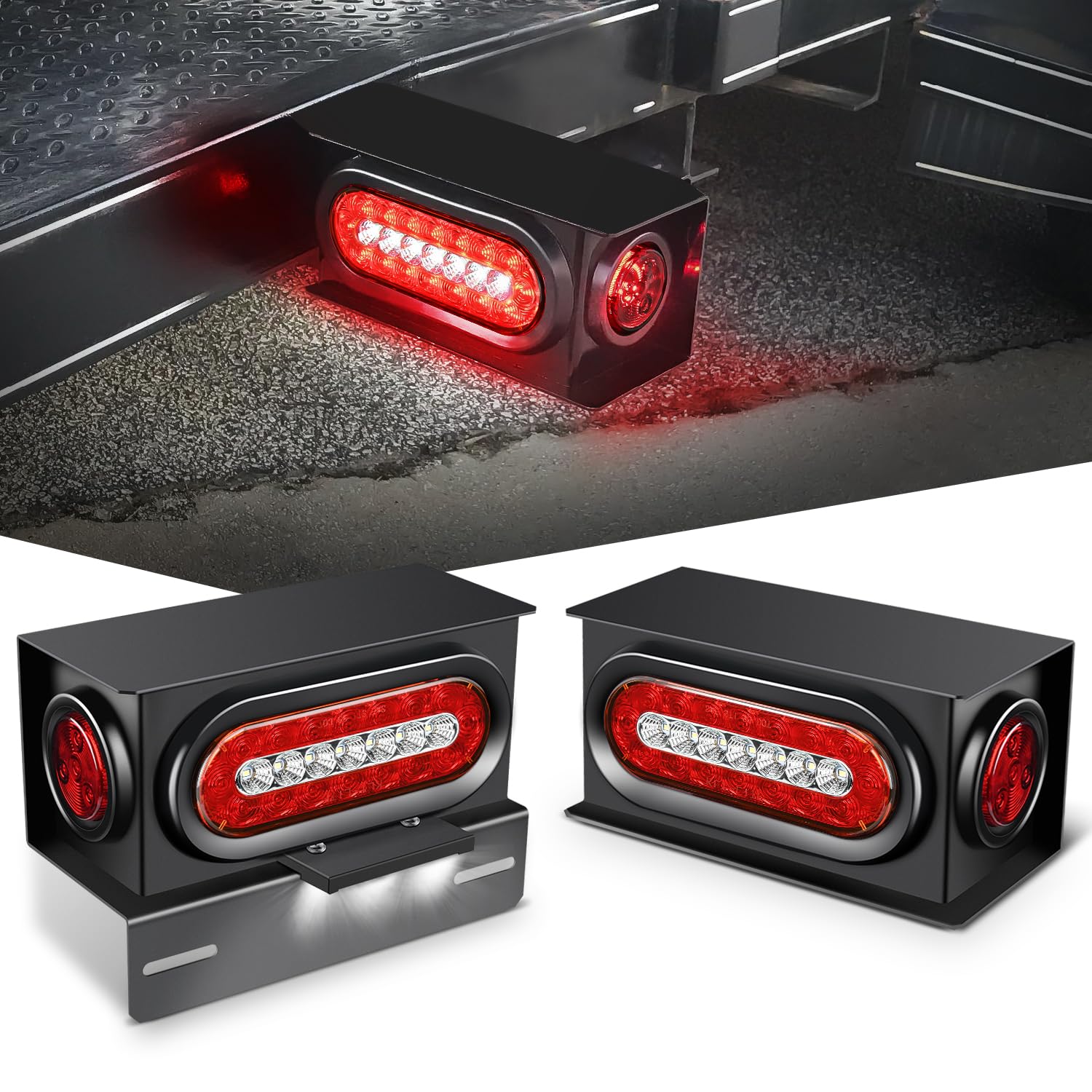Nilight 2 PCS Steel Trailer Light Boxes Housing Kit 3LED License Plate Lights 6 Inches Oval Red White