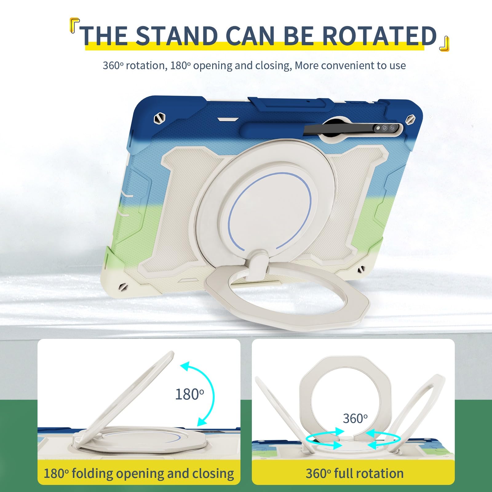 Pokrywa tabletu Etui kompatybilne z Samsung Galaxy Tab S9 Ultra Etui 14,6 cala 2023 (SM-X910/X916B/X918U) Pokrowiec na tablet z uchwytem na długopis, wytrzymały futerał ochronny z obrotowym uchwytem E