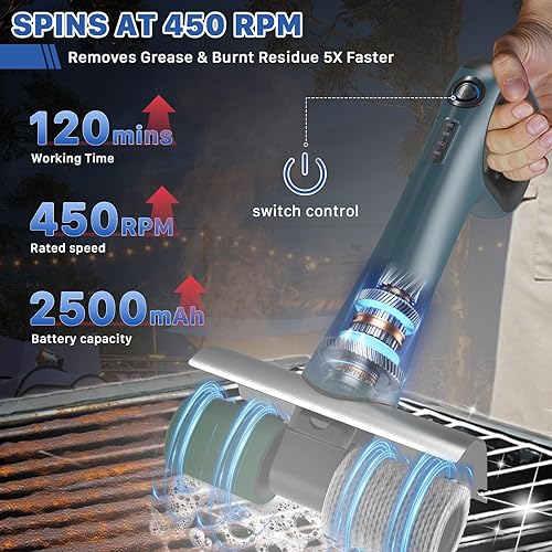 Miniatura 3 de Hillyfe Cepillo de parrilla para exteriores, cepillo de parrilla recargable inalámbrico con 3 cabezales de cepillo, cepillos de limpieza eléctricos