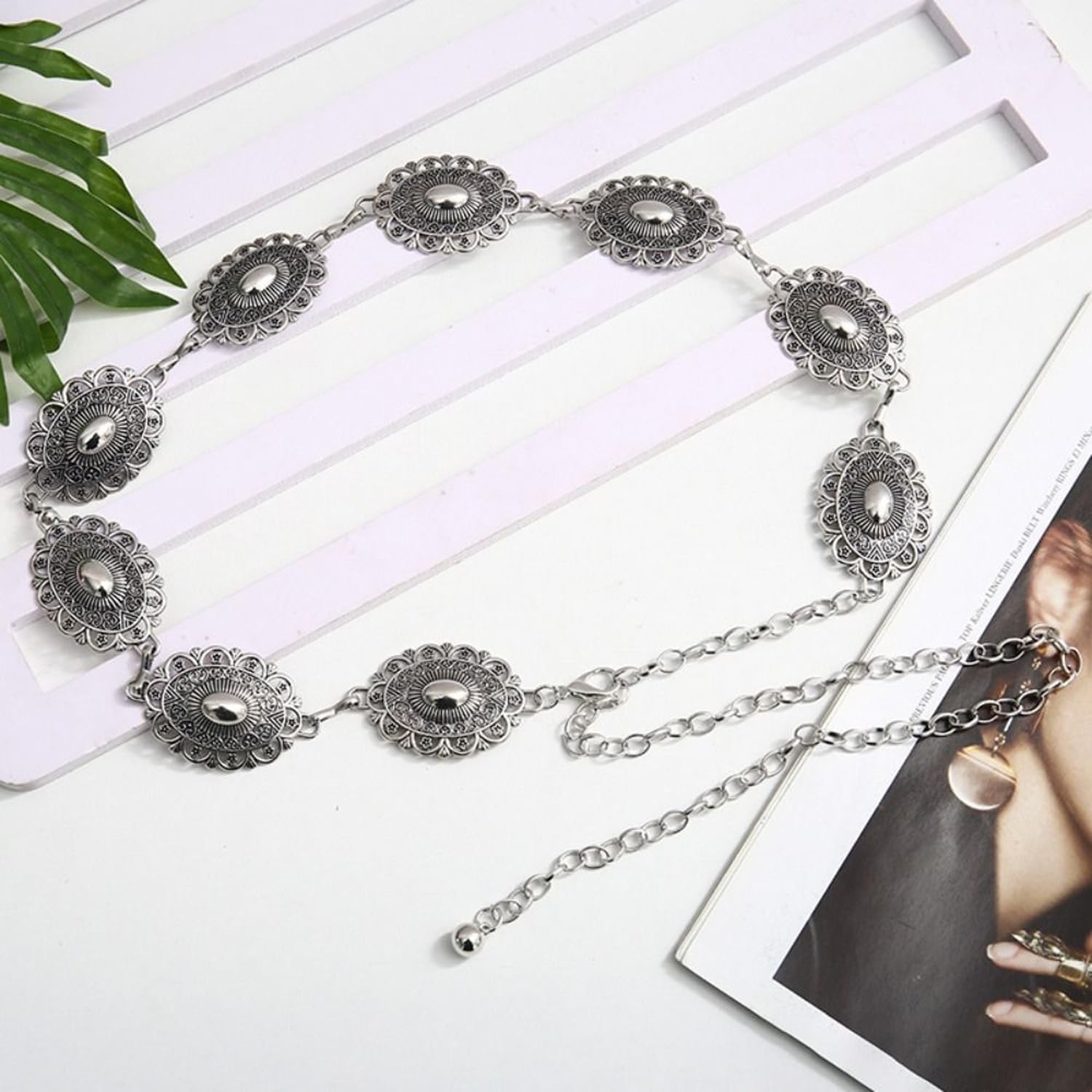 Western Concho Belt Country Earrings Set Western Jewelry Set for Women Silver Waist Chain Belt Boho Earrings Vintage Concho Belt Matching Dresses Jeans Country Concert Outfit for Women Fashion - Image 3