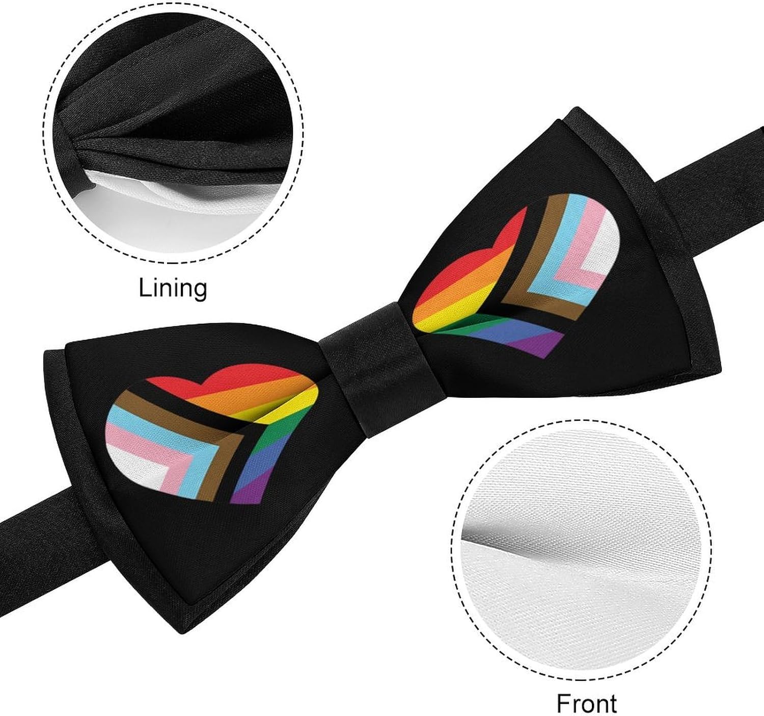 Heart Progress Proud Flag LGBTQ Funny Men's Bow Tie Pre-tied Adjustable Bowtie Accessories for Party Wedding