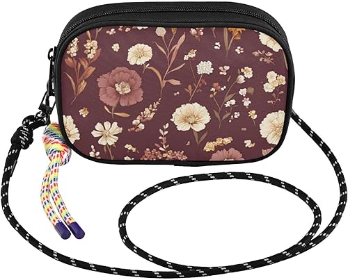 Miniatura 2 de Pintura al óleo con flores retro moradas, pequeño bolso cruzado negro para mujer, impermeable, con correa ajustable, bolsos pequeños para dar un