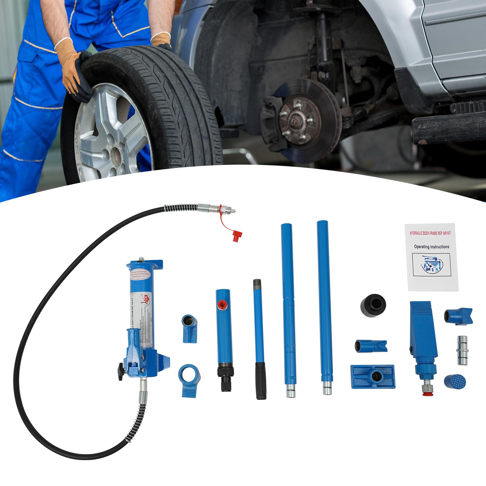 Gato hidráulico 4T con maletín, gato hidráulico para reparación de coches (azul)