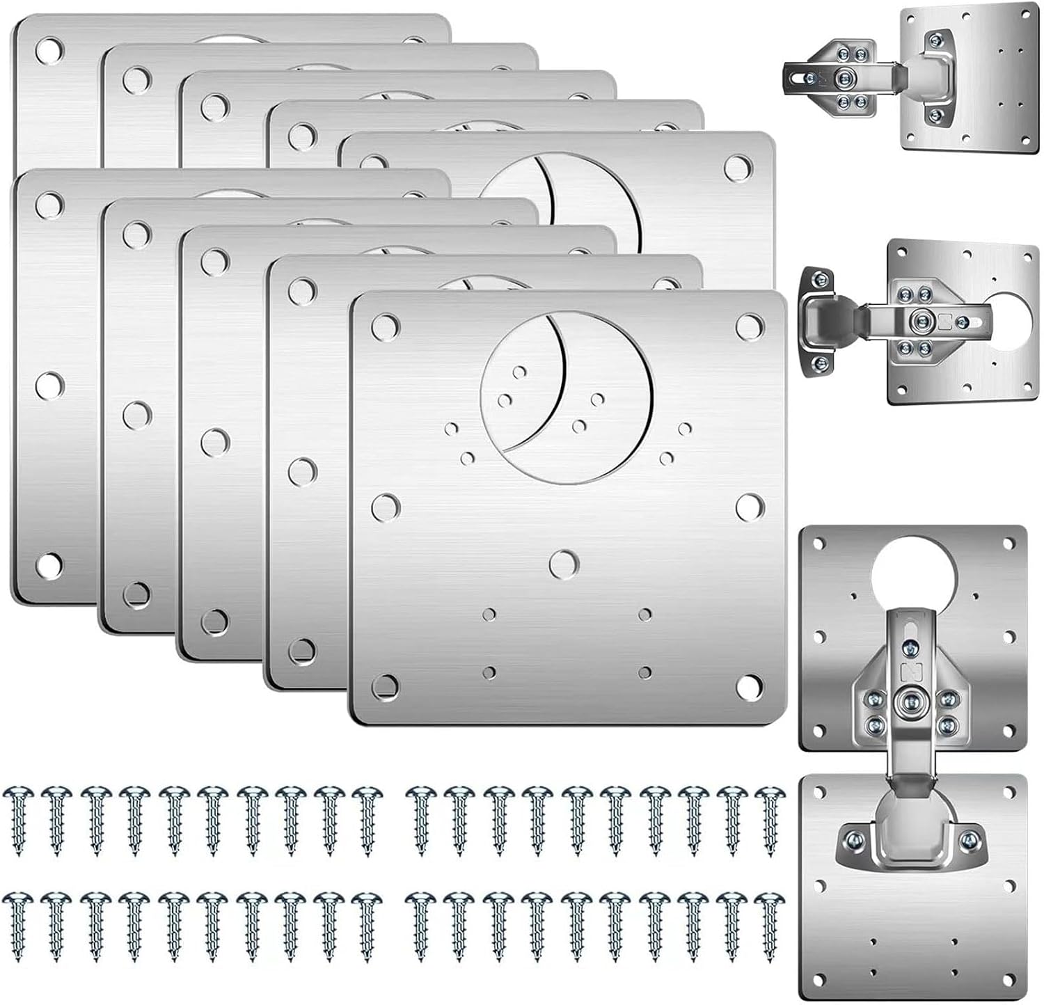 Kit De Reparación De Bisagras 10 Piezas – Placa De Acero Inoxidable Con 60 Tornillos Y Destornillador, Ideal Para Armarios De Cocina Y Baño