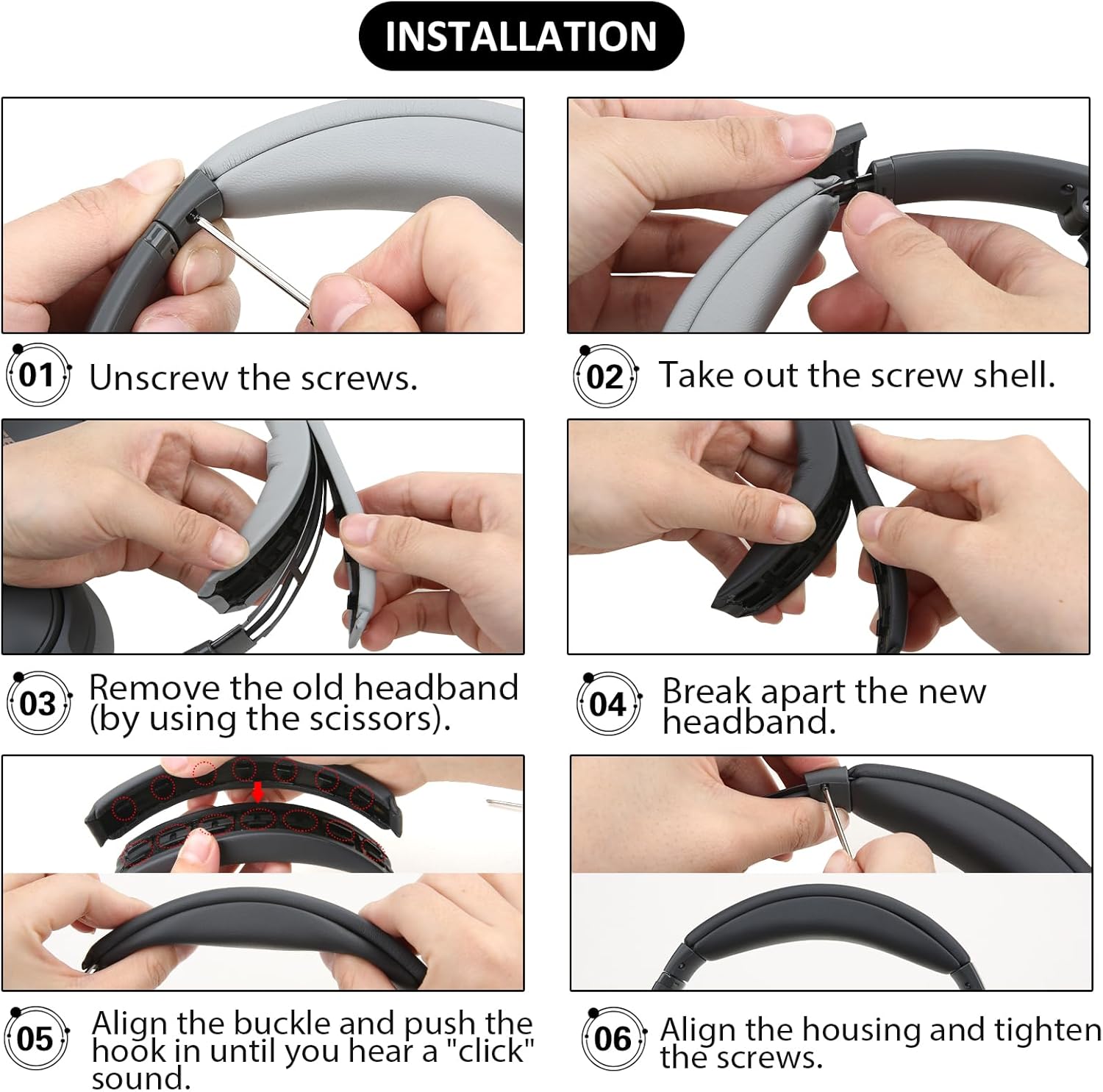 Replacement Headband Pad Kit for Bose QuietComfort 45 (QC45) QC35 QC35 II Headphones (Light Gray) - Image 8