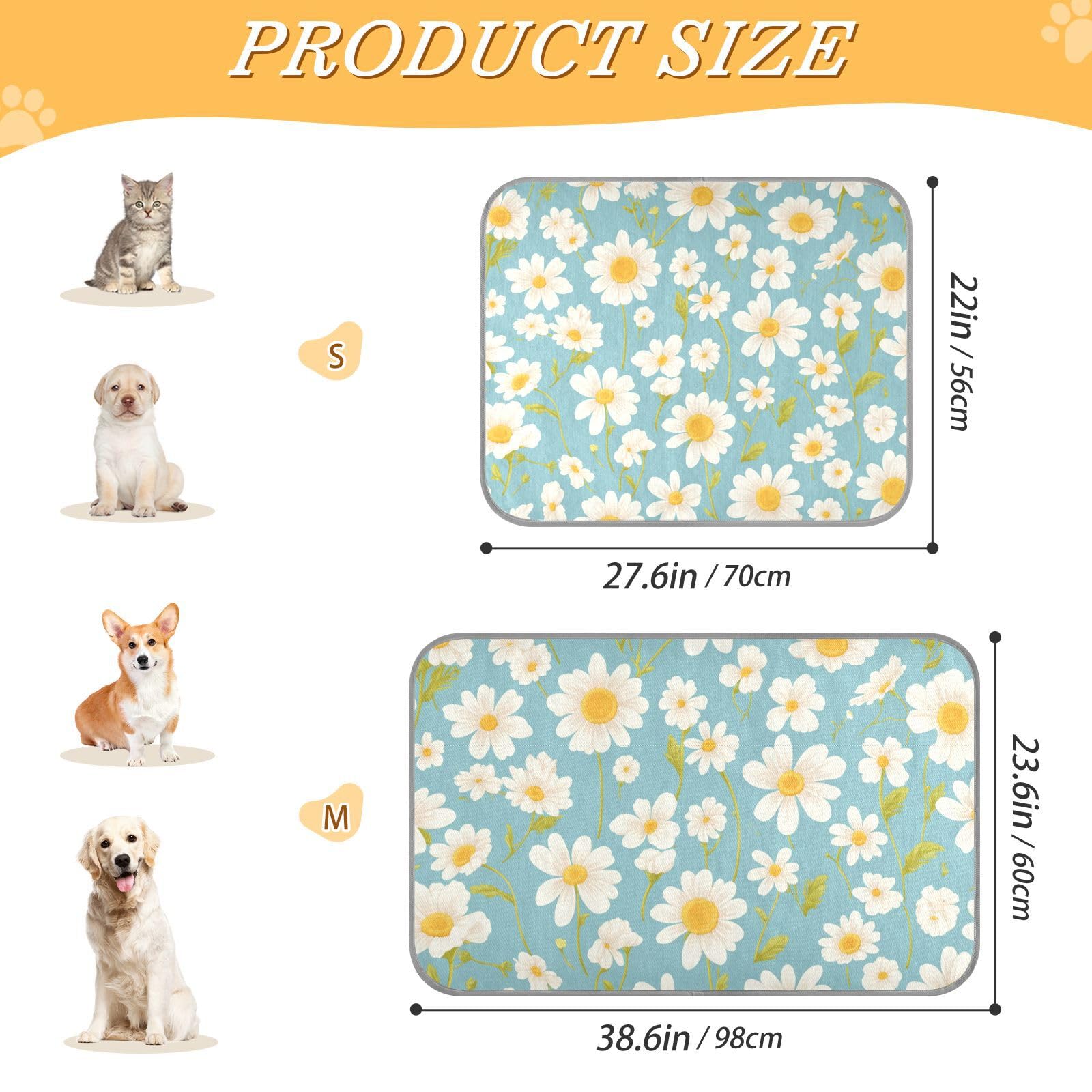 EtherSpher Blue White Daisy Summer cat Cooling pad Self Cooling cat beds for Indoor Cats for Cat's Indoors Comfy esterilla refrescante para Perros M