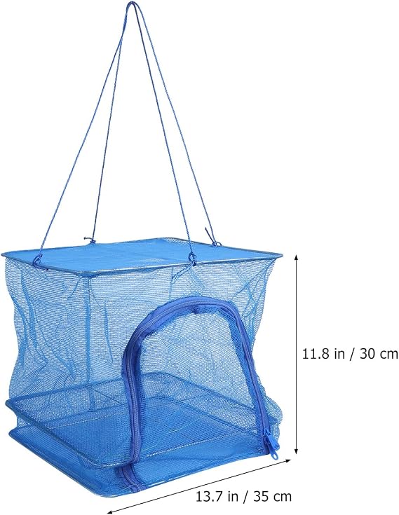 Dryer and Fruits Hanging Blue with Zipper Design Net Foldable and Built-in Steel Wire Ring Mesh Drying Rack Fish for Fish Suitable for Hanging from Ceiling in Room or Tent