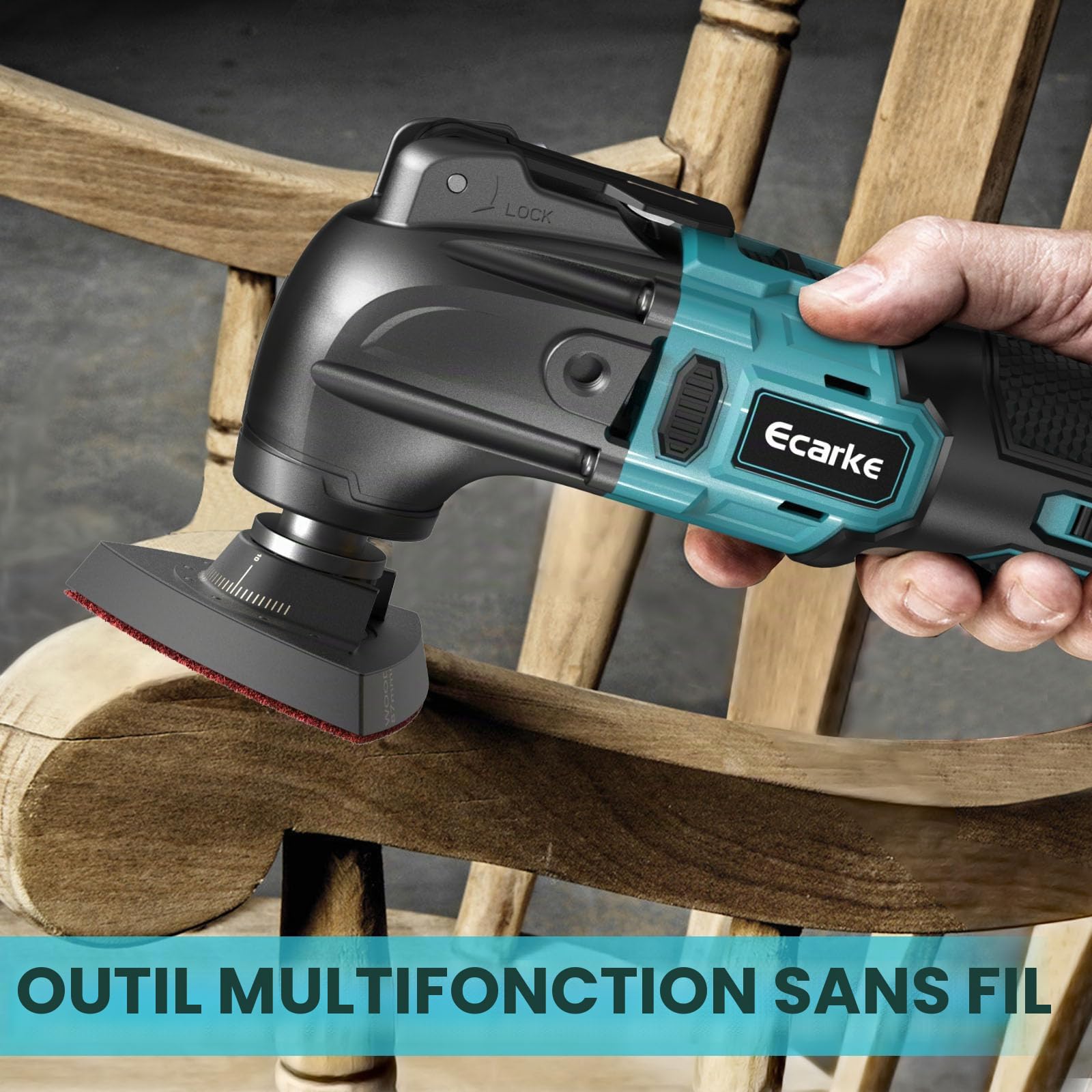 Ecarke Outil Multifonction Sans Fil Compatible avec Batterie Ma-kita 18V Li-Ion, 6 Vitesses Réglables, Moteur Sans Balais pour Enlever, Racler, Couper avec 23 Accessoires(Outils Uniquement)-Bleu
