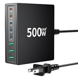 500W USB C Charger Block: 8-Port GaN Charging Station Hub - Dual 100W PD, 3x65W USB-C Fast Charge, Compact Adapter - Wall Plug Power Hub for MacBook Pro iPhone 16 iPad Dell XPS Galaxy Travel Office - Amazon product rated Grade A