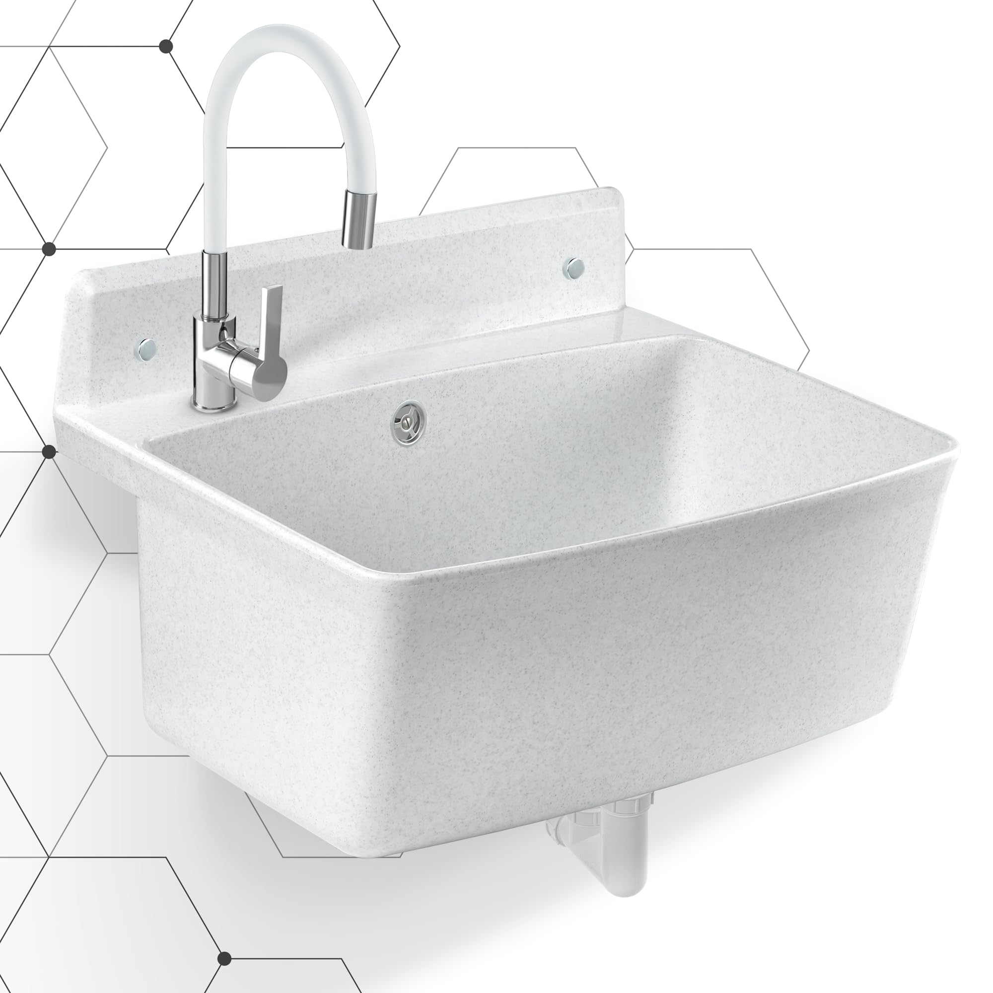 KADAX gospo Lavabo de jardin, 55 x 42 x 22,5 cm, en polystyrène de qualité supérieure, avec technologie Easy-Clean, pour le jardin, blanc, batterie élastique