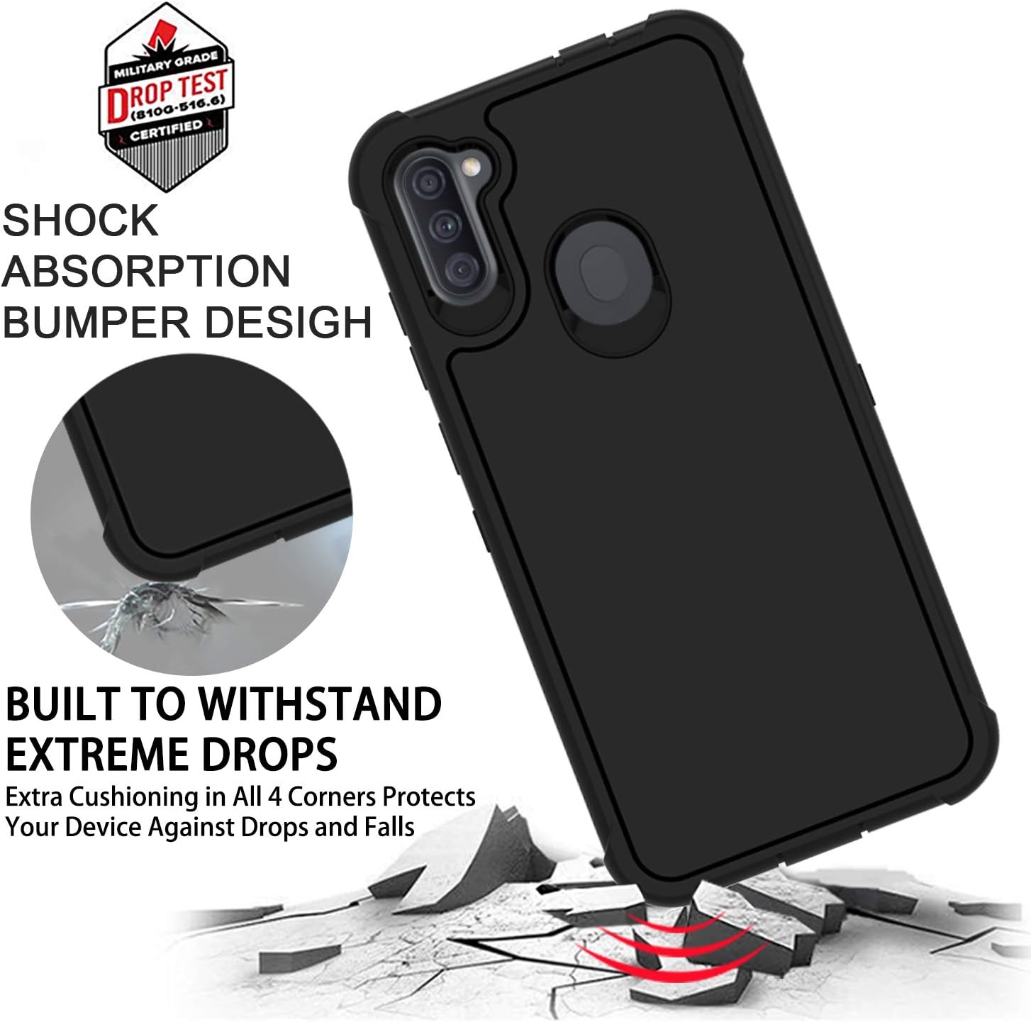 PhuLok Galaxy A11 Case,Samsung A11 Case (North American Version),with HD Screen Protector,Heavy Duty Armor Dual Layer Shockproof Sports Anti-Scratches Non-Slip Bumper Rugged (Black)
