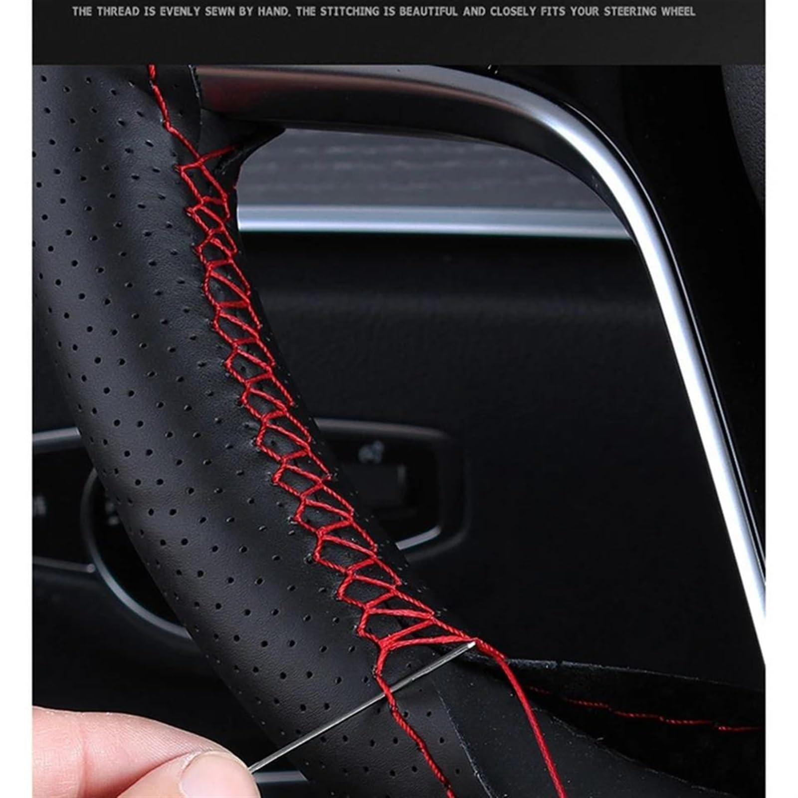 Coprivolante Per Auto Treccia In Pelle Microfibra Perforata Con Aghi E Fili Per Spirior OId Per Accord(rosso)