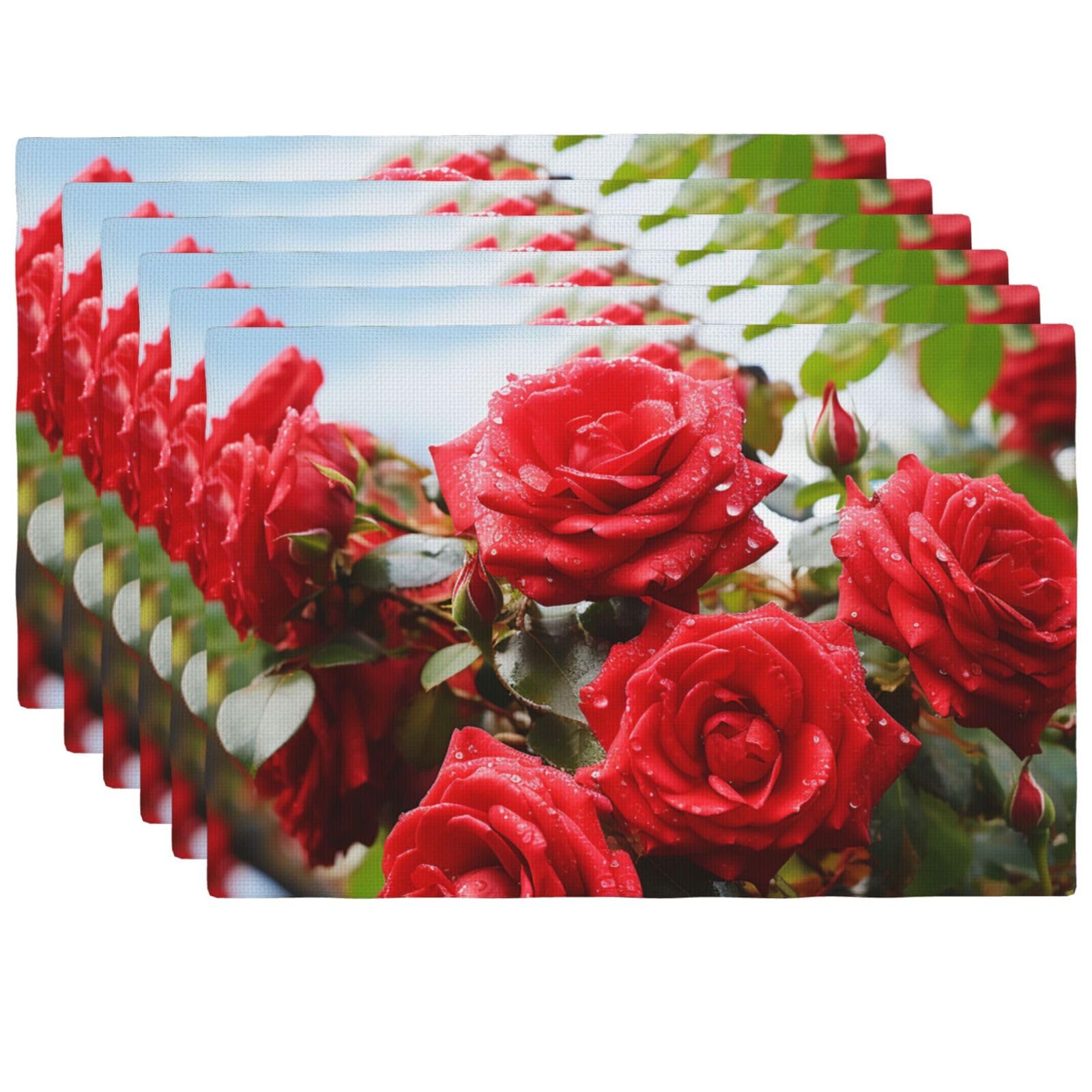 Set de table en lin motif roses rouges 45x30 cm lavable et résistant