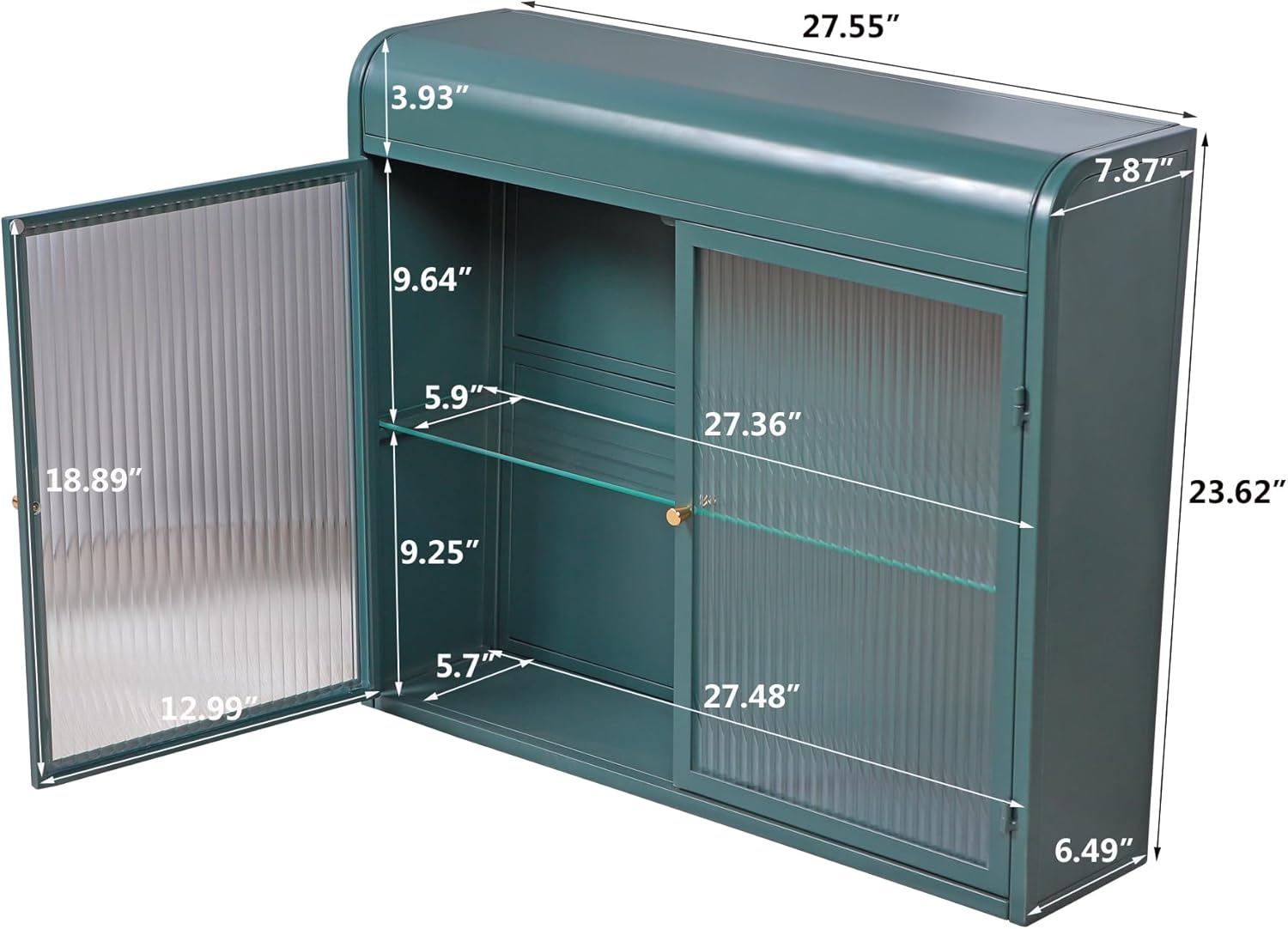Modern Army Green 2-Door Wall-Mounted Metal Storage Cabinet with Stylish Tempered Glass Doors & Sturdy Steel Shelves - Perfect for Organizing Your Bathroom, Kitchen & More!