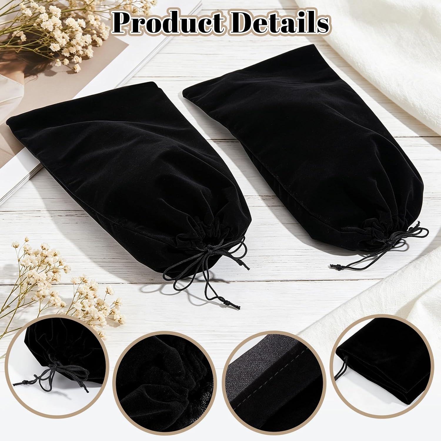 12 Pcs Single Shoe Bags for Travel, Flannel Fabric Shoe Dust Bag with Drawstring for Men Women, Washable Packing Shoes Travel Bags Protecting Storing Boots Luggage Suitcase