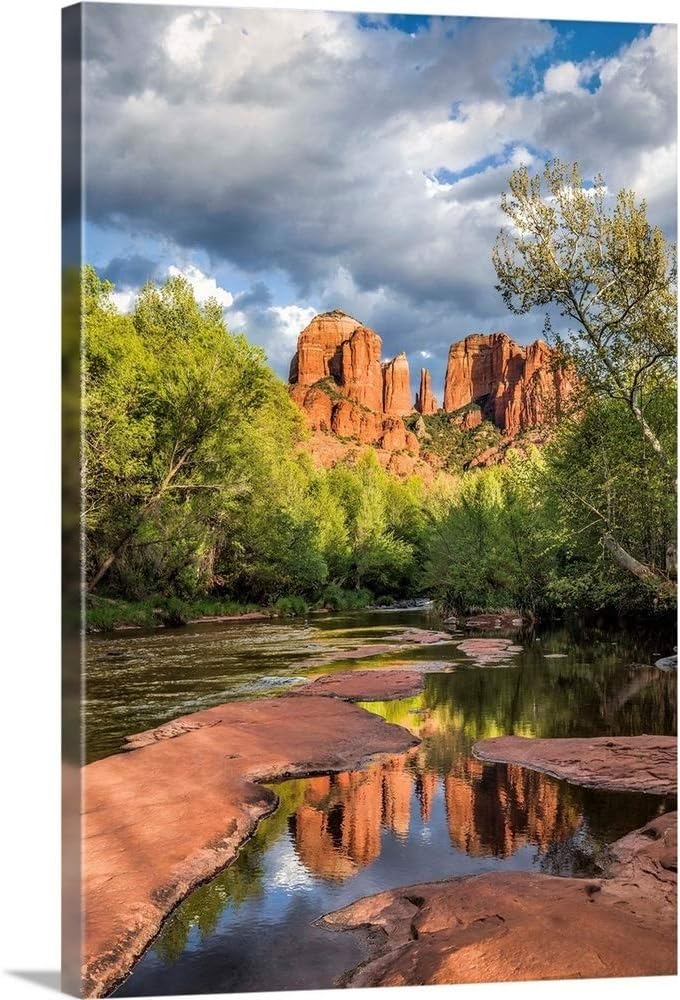 CANVAS ON DEMAND Cathedral Rocks and Oak Creek River in Sedona, Arizona Canvas Wall Art Print by Scott Stulberg, Home Decor, Beauty, United States Artwork,12" x18in