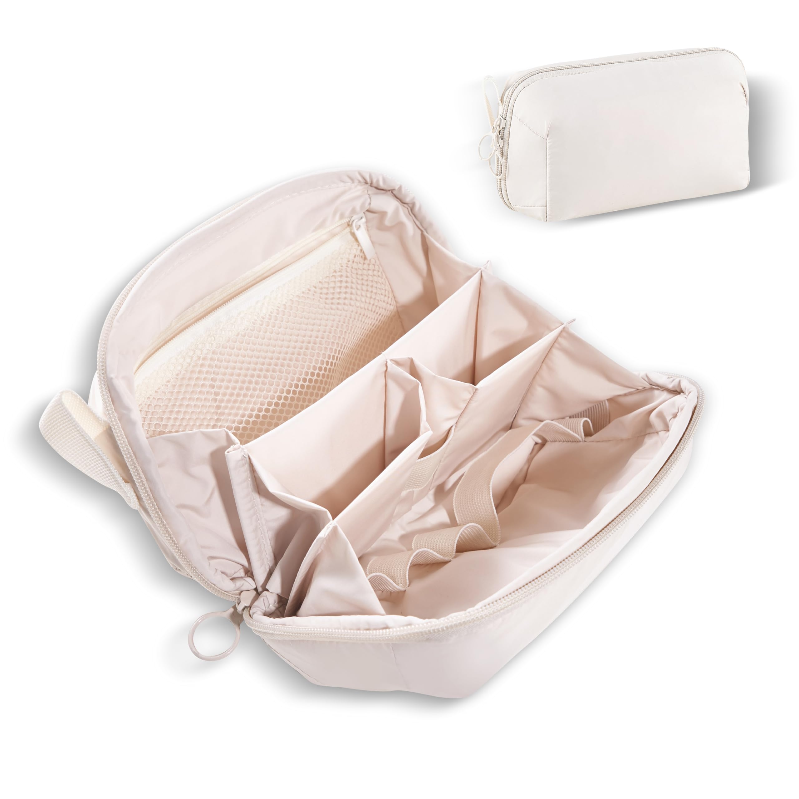 FINEASY Makeup Bag, Travel Cosmetic Bag, Water Resistant Wide Open Makeup Organizer with Multiple Compartments Double Zippers, Machine Washable
