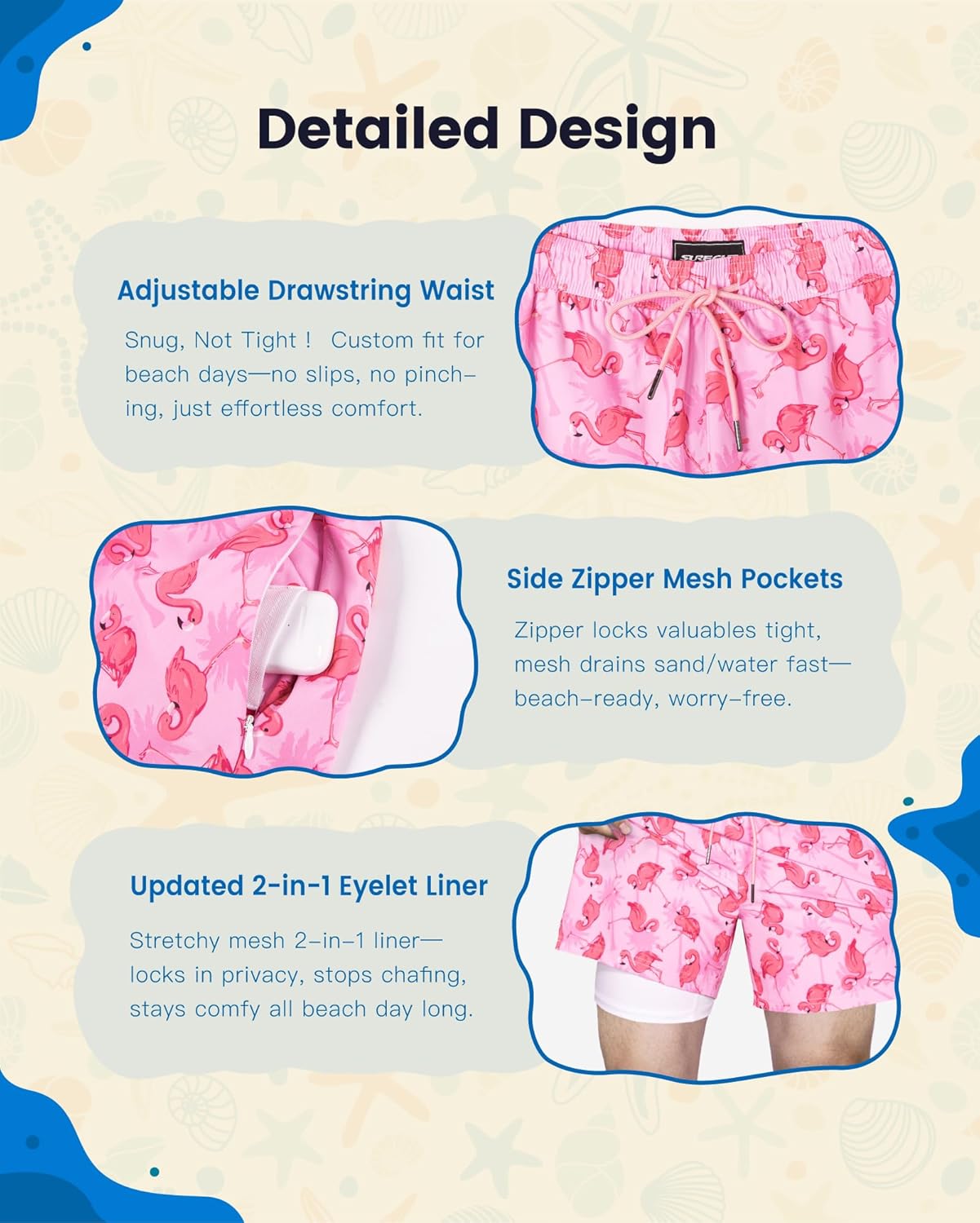 SURF CUZ Mens Swim Trunks with Compression Liner Quick Dry Swim Shorts Swimming Trunks 2 in 1 Bathing Suit Zipper Pockets - Image 7