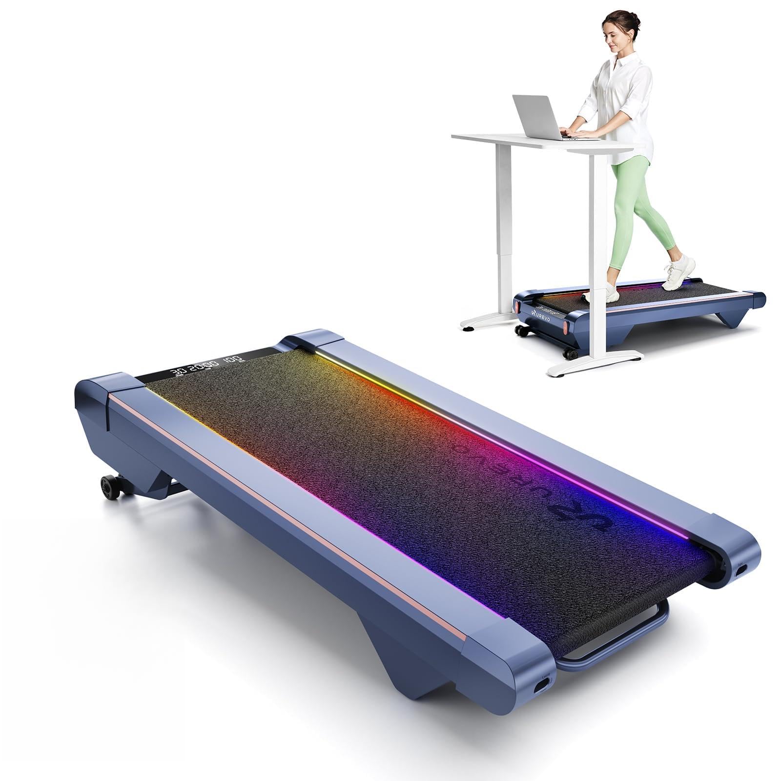 UREVOCyberPad Smart Walking Pad with 14% Auto Incline, Under Desk Treadmill for Home, Quiet Brushless Motorized, Extended Walking Surface, LED Remote, Speed-Responsive Lighting, UREVO APPCarbonfree Certified