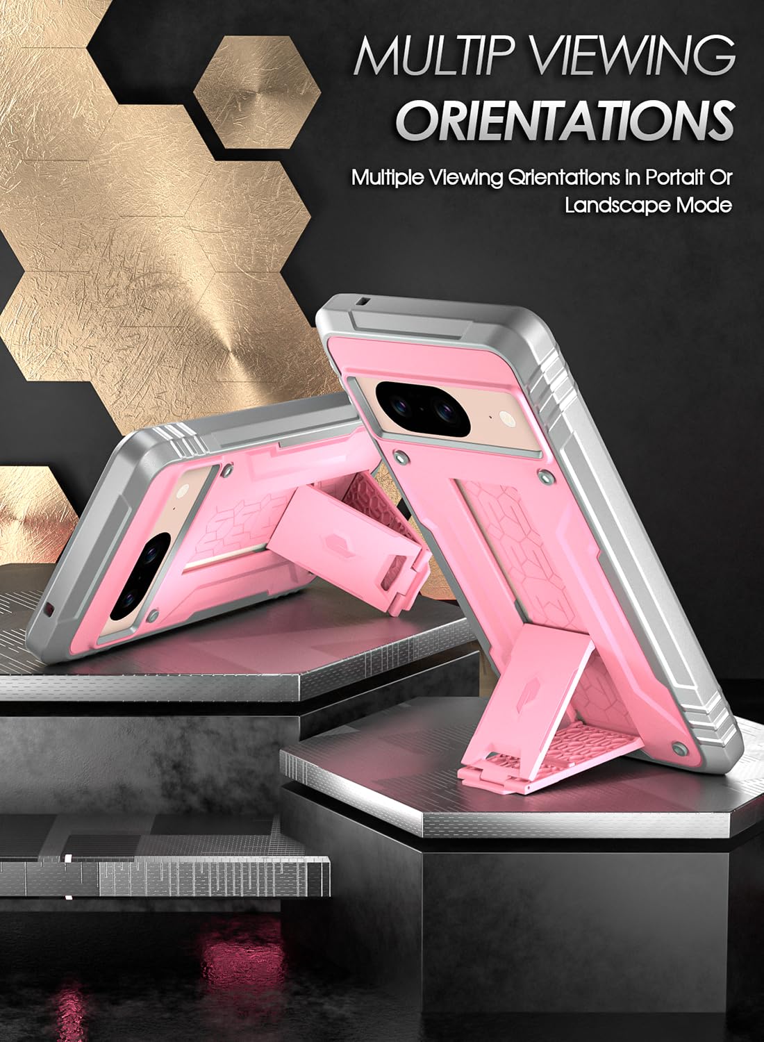 Poetic Revolution Coque compatible avec Pixel 8 5G 6,2", [testé contre les chutes de 6,1 m, qualité Mil-Grade Testé], coque intégrale robuste antichoc avec béquille et protecteur d'écran intégré, rose