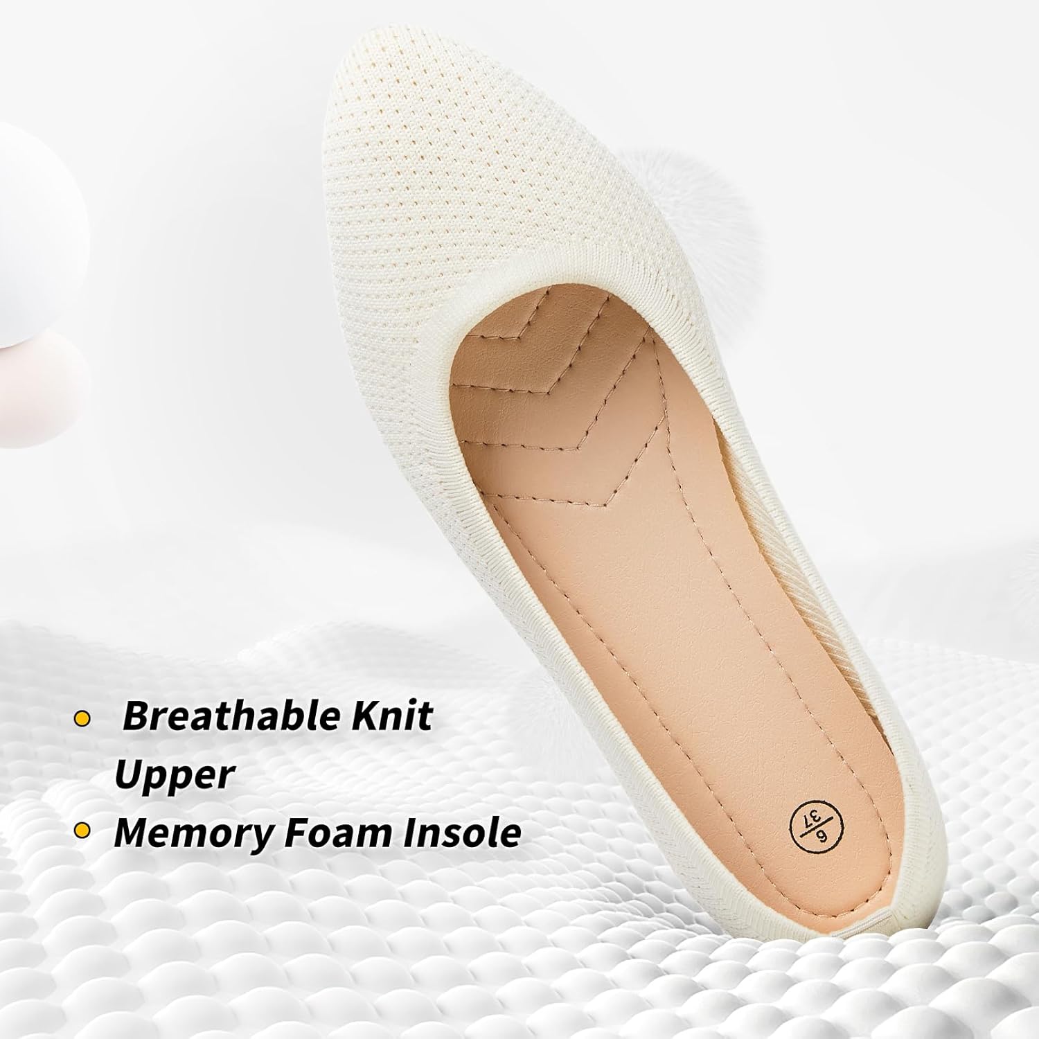 BABUDOG Women's Mesh Flats Shoes Pointed-Toe Dress Shoes for Women Black Flats Comfortable Memory Foam Flats - Image 4