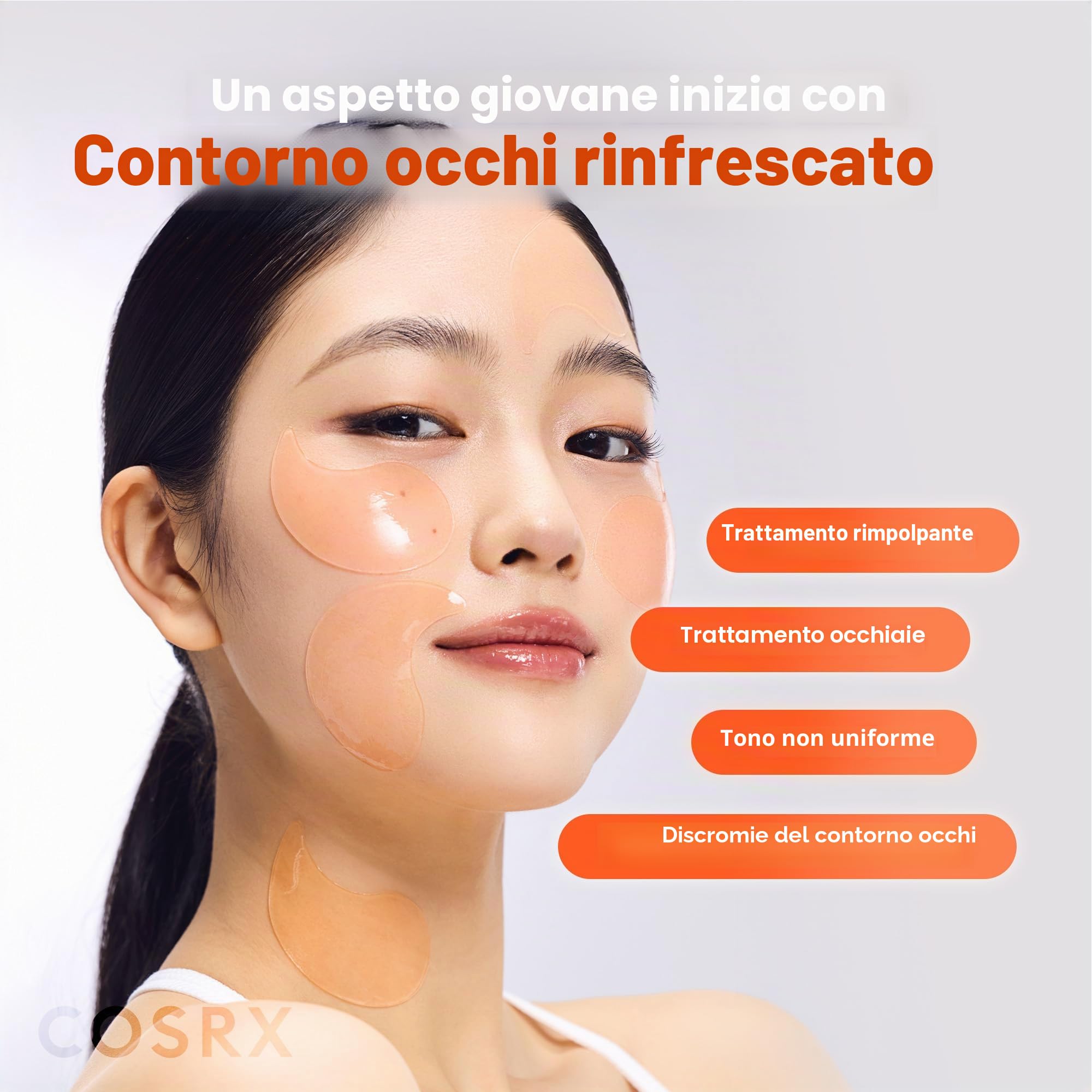 COSRX 5 PDRN Collagen Vitalizing Hydrogel Eye Patch, 60 cerotti, cerotti decongestionanti sotto gli occhi con PDRN, collagene, maschere per gli occhi per una zona degli occhi più liscia e dall'aspetto