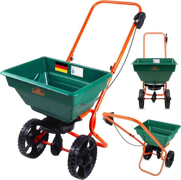 GARDEBRUK® Épandeur 25L pour semence Engrais sel et Sable Épandeur d'engrais avec Grandes Roues Jardin Gazon extérieur - 1