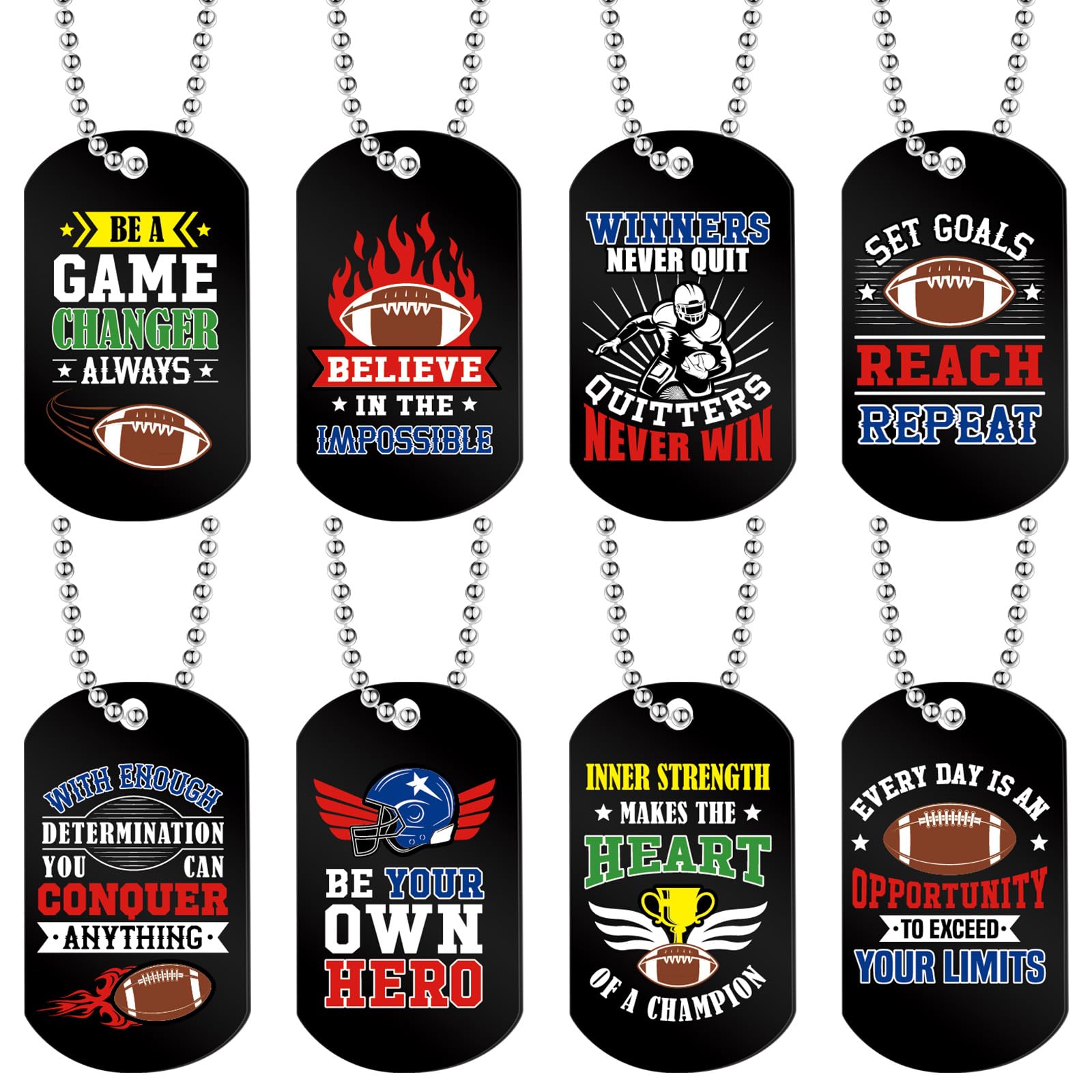 Moukeren 24 Pcs Motivational Dog Tag Necklaces Acrylic Dog Tags with Metal Beaded Chain Encouraging Cheerleaders Football Softball Soccer Basketball Gifts for Boys Kids Girls Men Team Favors