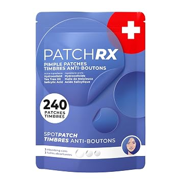 PatchRx Pimple Patches for Face (240 Patches), Hydrocolloid Acne Patches with Tea Tree Oil & Salicylic Acid, Pimple Patch Pimple Stickers, Hydrocolloid Patch Acne Dots Acne Pimple Patches For Face