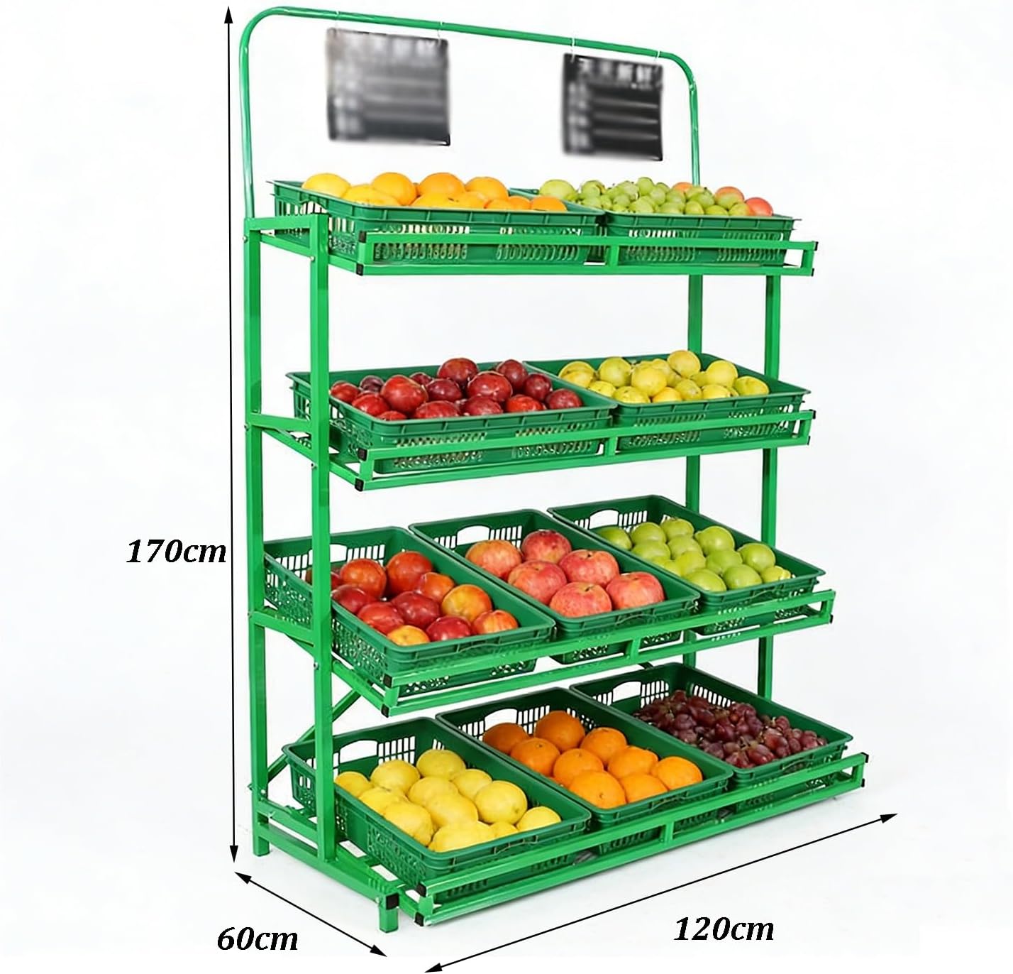 4 Tier Retail Display Rack Market Shelf, Fruit Vegetable Basket Stand with 10 Storage Baskets, Utility Shelf Organizer with Anti-Slip Feet for Home Store Kitchen Market(A)
