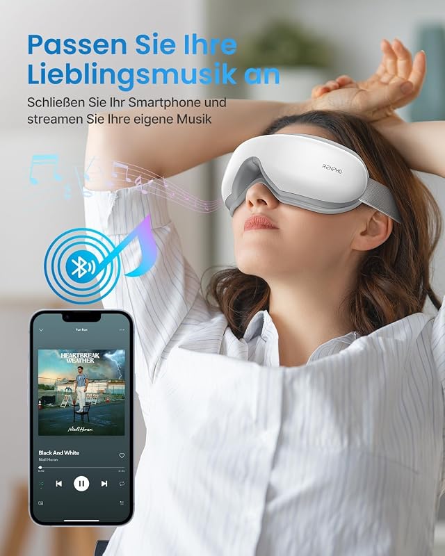 RENPHO Szemmaszírozó Készülék Hőterápiával - 5 Masszázsmód, Bluetooth Zene, Újratölthető - Szemfáradtság, Száraz Szem Enyhítésére, Alvásjaví