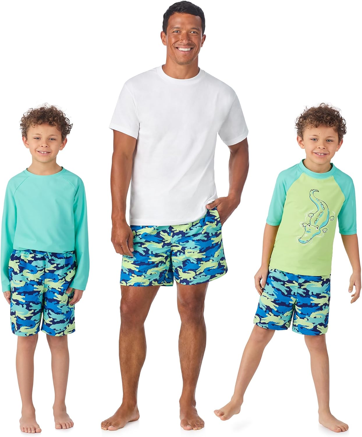 Saint Eve Kids 2 Piece Long Sleeve Rash Guard & Swim Trunks Set with UPF 50+ Protection - Boys Swimsuit Set, Aqua Gator Camo, Large
