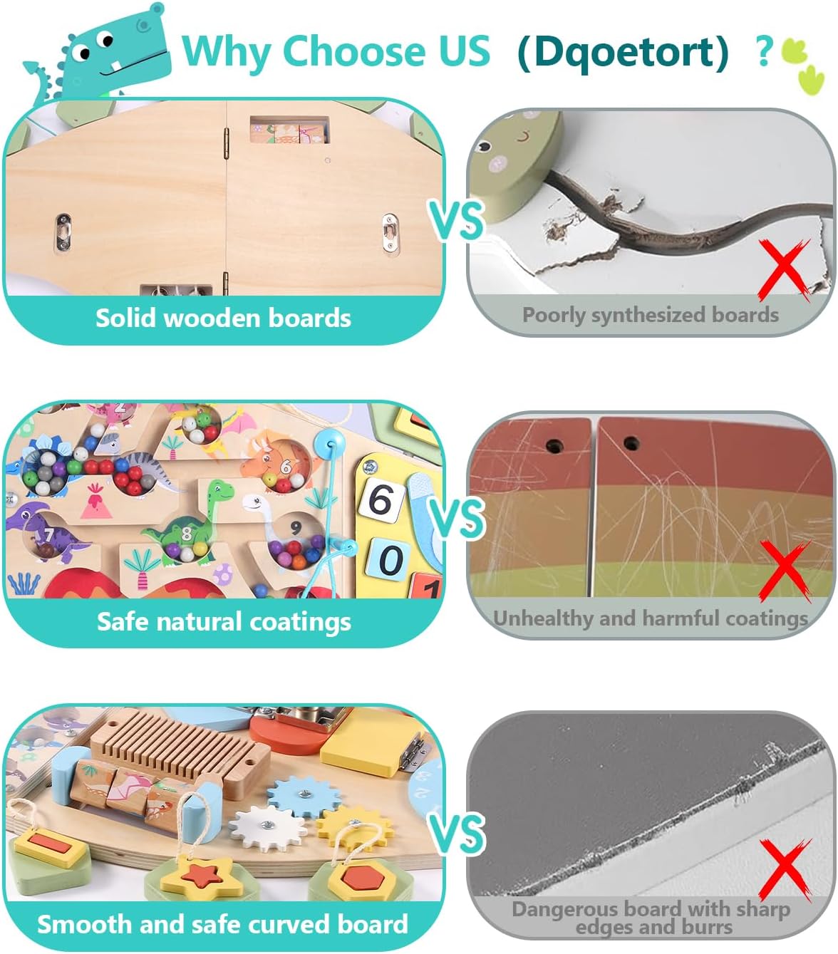 Activity Wall Busy Board-Dinosaur Wall Mounted Foldable Kids 3–7 Toy-Sturdy BPA-Free Wood-Interactive Montessori Educational Toys Autism Sensory Panel for Playrooms/Preschool,31.5 * 14.2 in