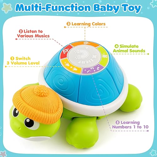 Miniatura 2 de Juguetes para bebés de 6 a 12 meses, juego de juguetes musicales de tortuga gateando para el tiempo boca abajo, juguetes educativos tempranos,