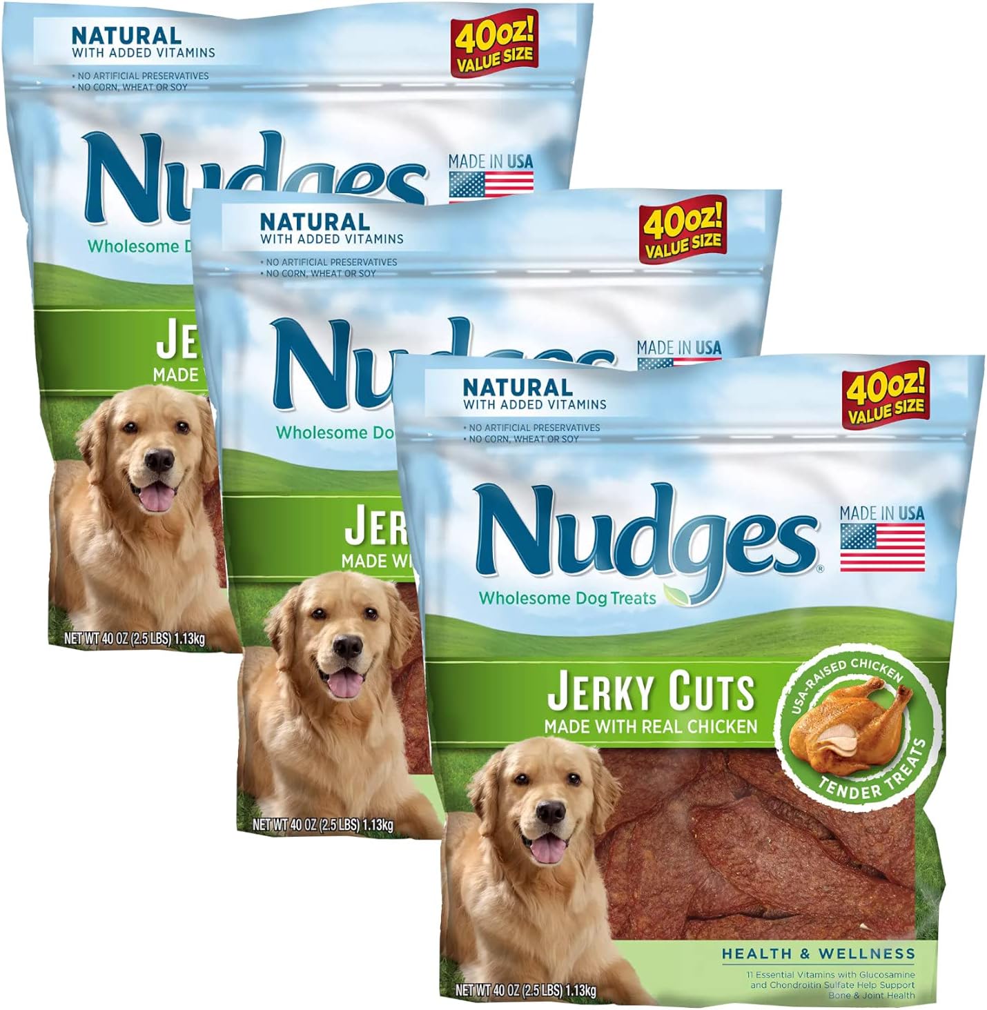 Nudges Health & Wellness Chicken Jerky Dog Treats - Includes Added Vitamins for Nutrition - Easy to Tear into Smaller Pieces for Smaller…