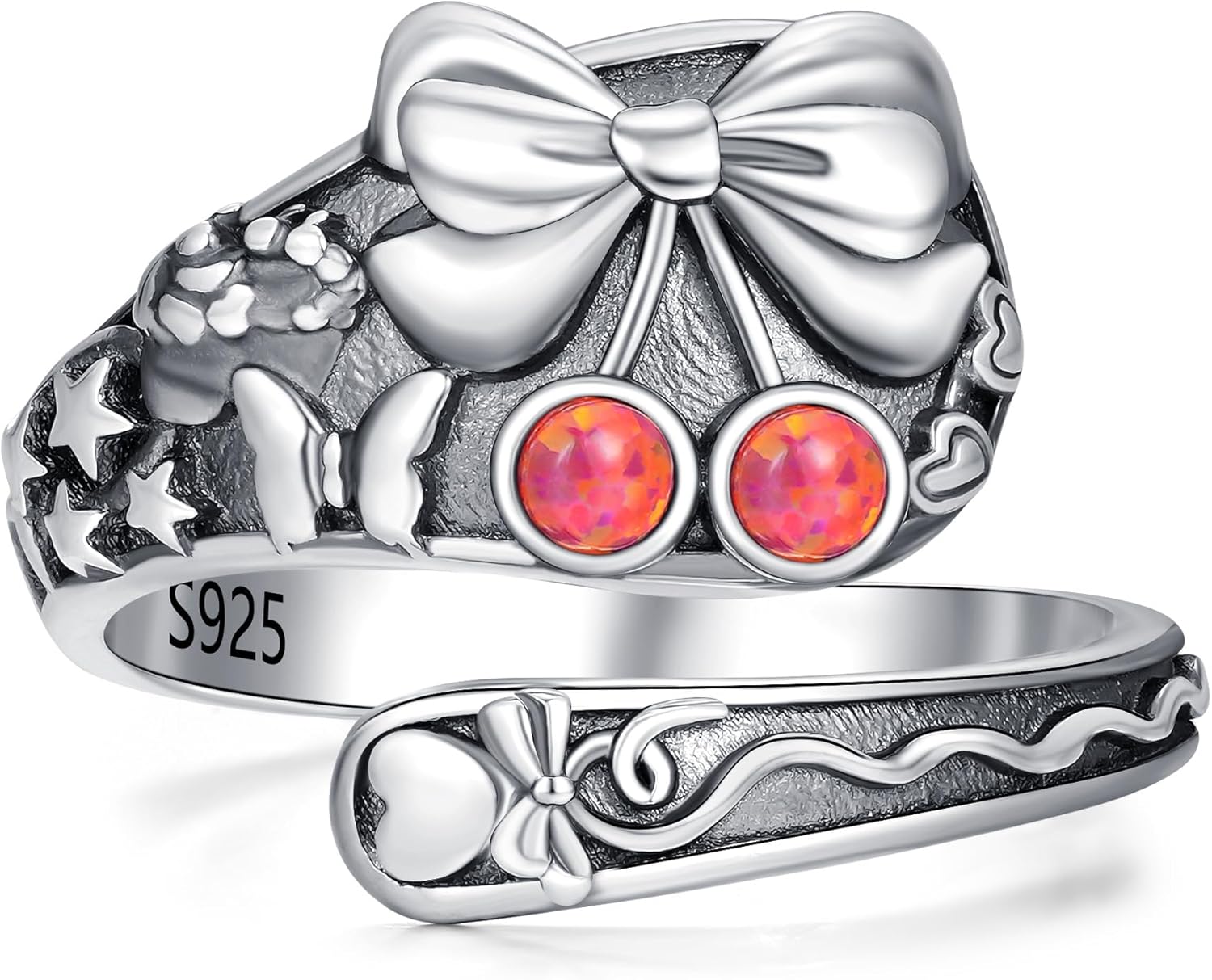 Skull Ring 925 Sterling Silver Spoon Rings Gothic Skeleton Adjustable Statement Ring Vintage Jewelry for Women Anniversary Gothic Girlfriend Wife