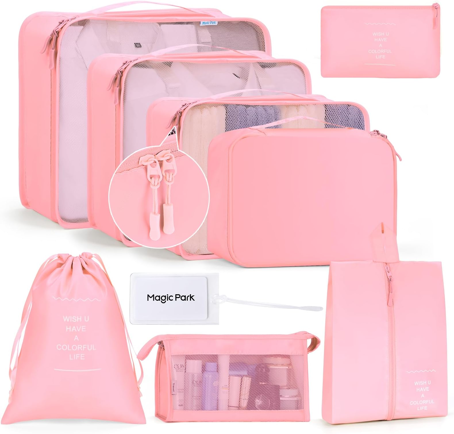 Magic Park 8Pcs Packing Cubes for Storage Luggage Packing Cube Organizer Travel Packing Cubes Set Clothes Shoes Storage Travel Organizer Bags for Luggage (Pink)