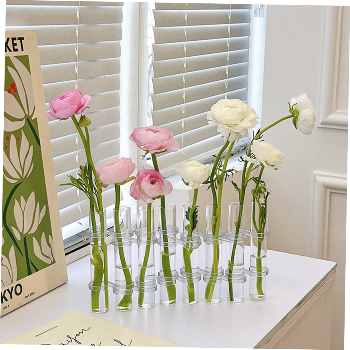 TOYANDONA Vase Hydroponique Forme de Tube à Essai Transparent Terrarium avec Support pour Plantes Intérieur Décoration de Bureau