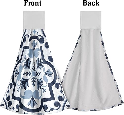 Miniatura 3 de Giwawa Toallas de mano de cocina de flores azul marino, modernas, bohemias, para colgar, con lazo, de secado rápido, 2 unidades, para baño, baño,