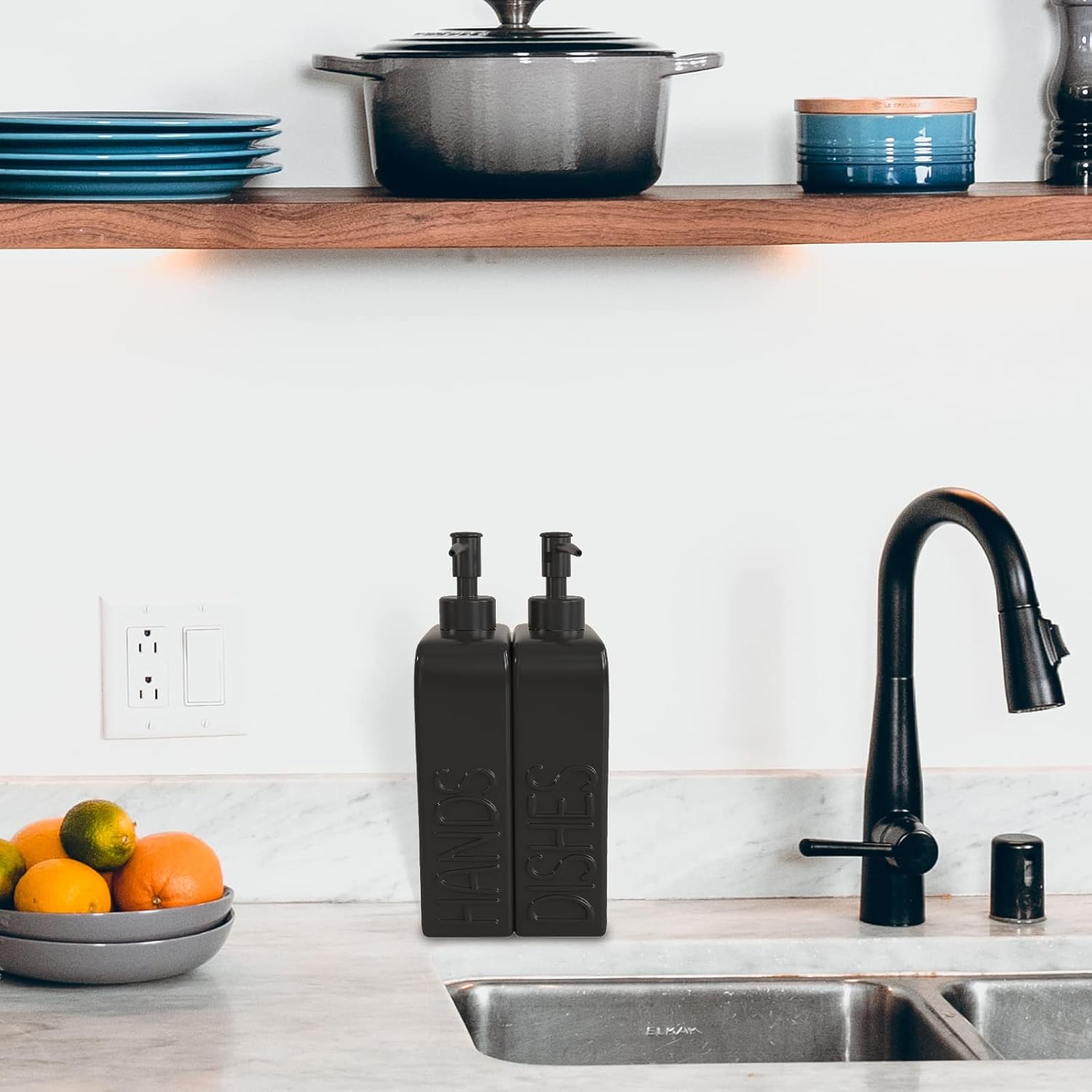 Soap Dispenser Set with Stainless Steel Pump, 2 Pack Ceramic Refillable Dish Soap and Hand Soap Dispenser for Kitchen, Bathroom, Matte Black image 4
