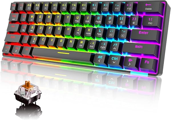 60% Teclado mecánico Cableado/inalámbrico Teclado Bluetooth 5.0 61 Teclas RGB Rainbow LED retroiluminado USB Tipo C Teclado para Juegos a Prueba de Agua Teclas Anti-Fantasma (Interruptor marrón) - 1