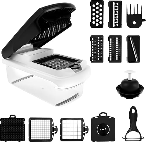 Picador de verduras 14 en 1, picador de verduras eficiente con contenedor, práctico picador de alimentos, cocina multifuncional para ensalada,