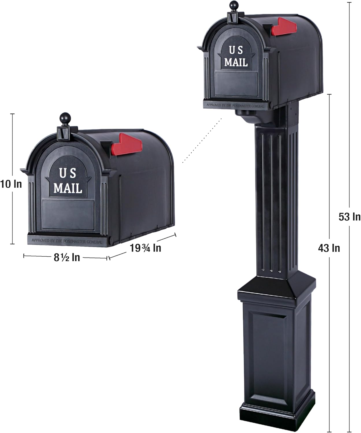 Postal Pro, Craftsman Mailbox & Post Kit, Large Outdoor Mailbox, Durable Plastic, Easy to Install, Flag Included, Black