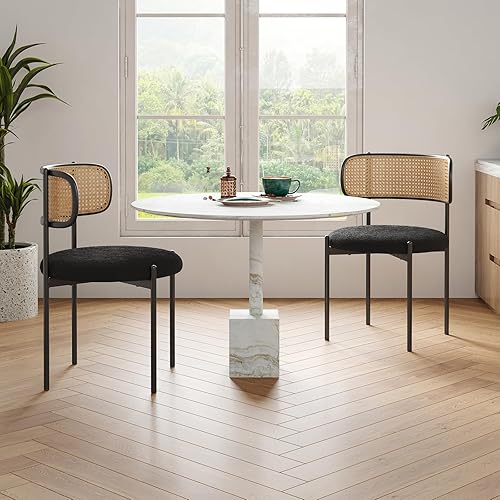 Miniatura 7 de Farini Juego de 4 sillas de comedor tapizadas modernas, sillas de comedor con respaldo de ratán, sillas de cocina decorativas con patas de metal,