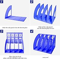 Vista 5 de SAYEEC Carpeta de almacenamiento para archivos, 4 compartimentos, organizador hueco de escritorio, marco de estante azul, marco de estante grueso