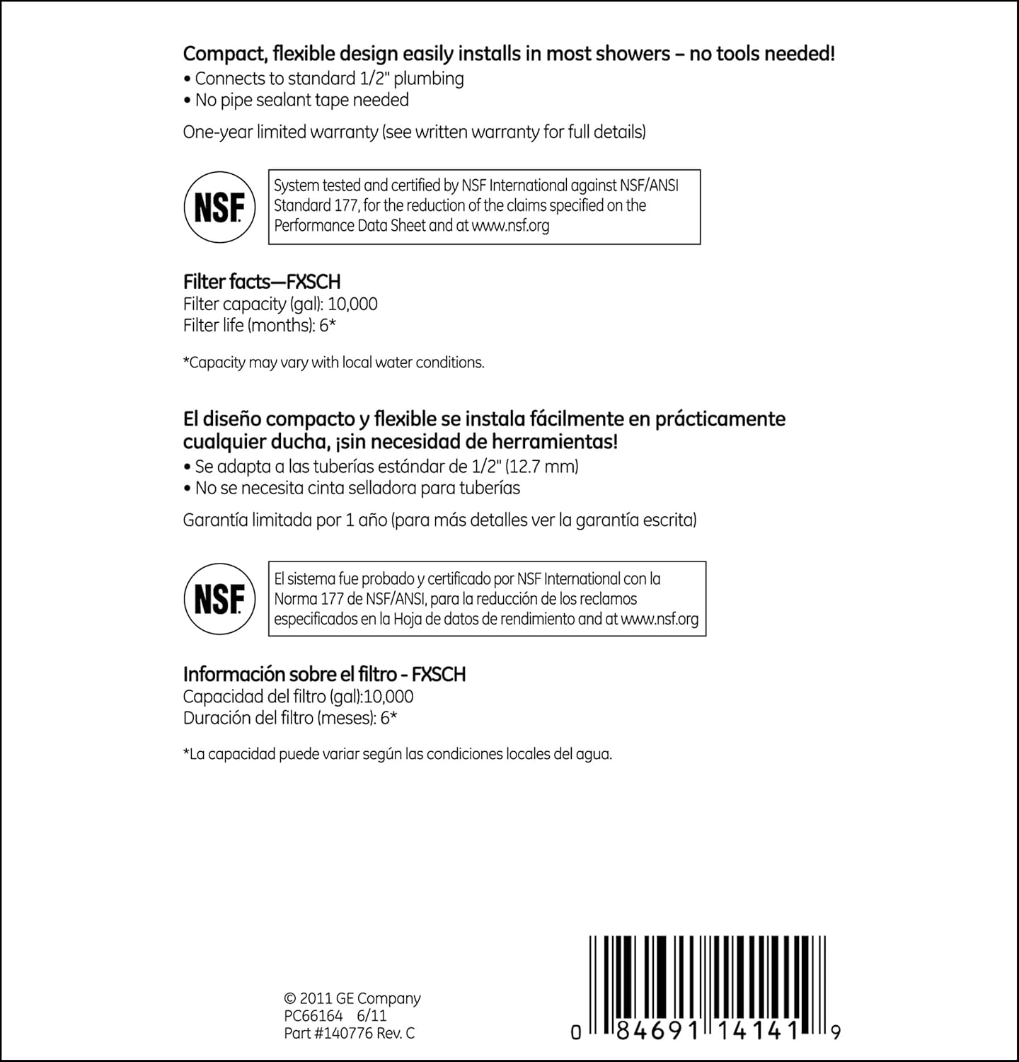 GE GXSM01HWW System Shower Filter, White