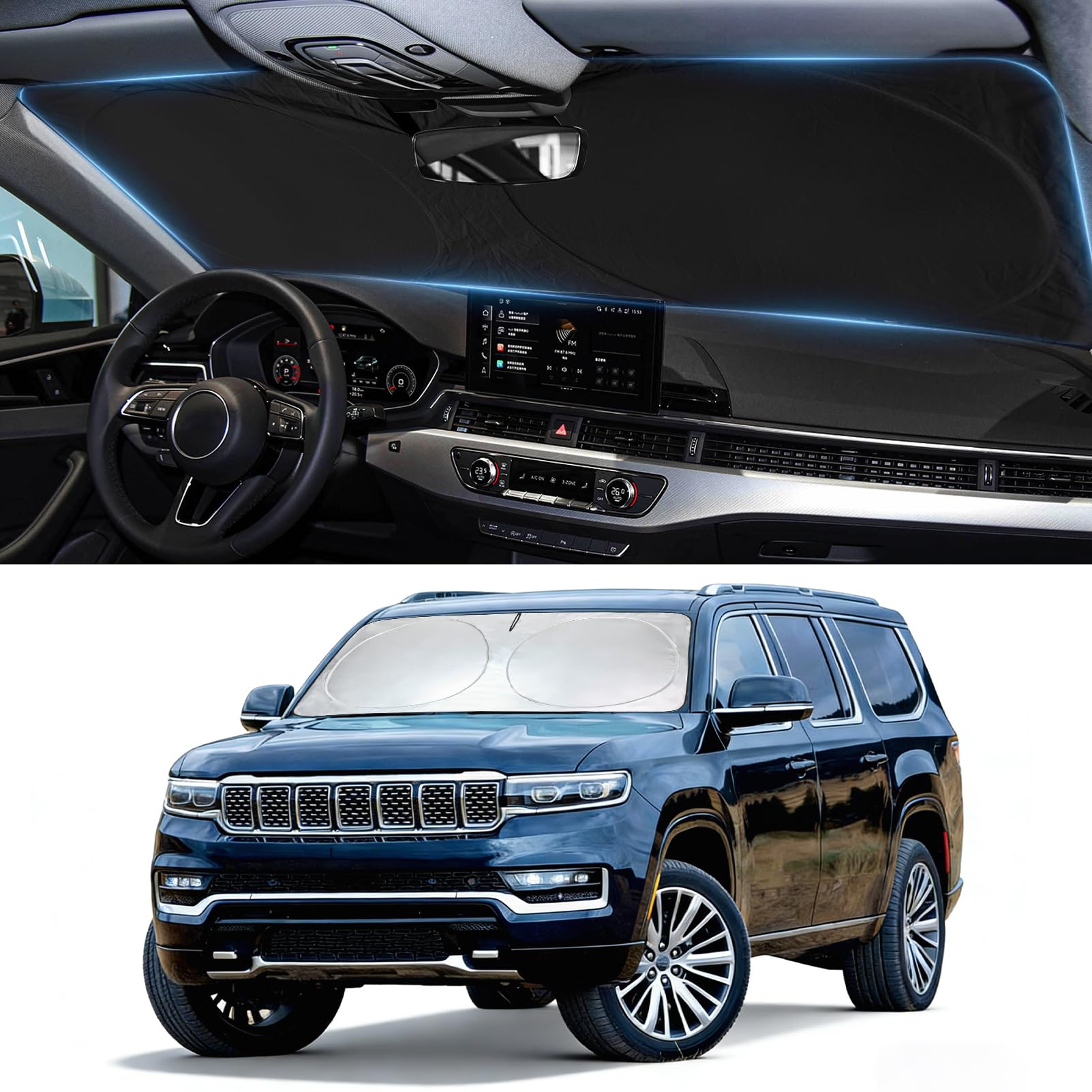 Windshield Sun Shade for Jeep Wagoneer 2022-2026 Front Window Sunshade