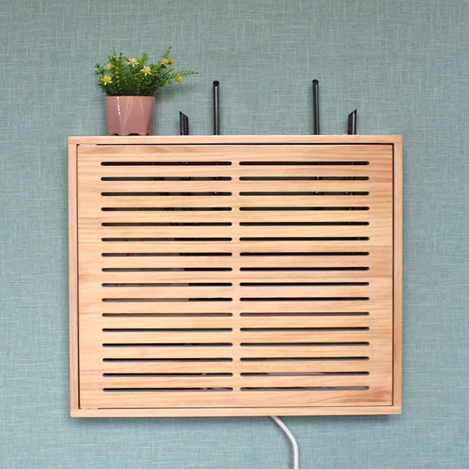 Cable Management Box Router Storage Box Simple Cable Management Box Multifunctional Wooden Wall Mounted Storage Box for Power Strip/Chargers/Adapters/Router Cord Organizer Box (X)